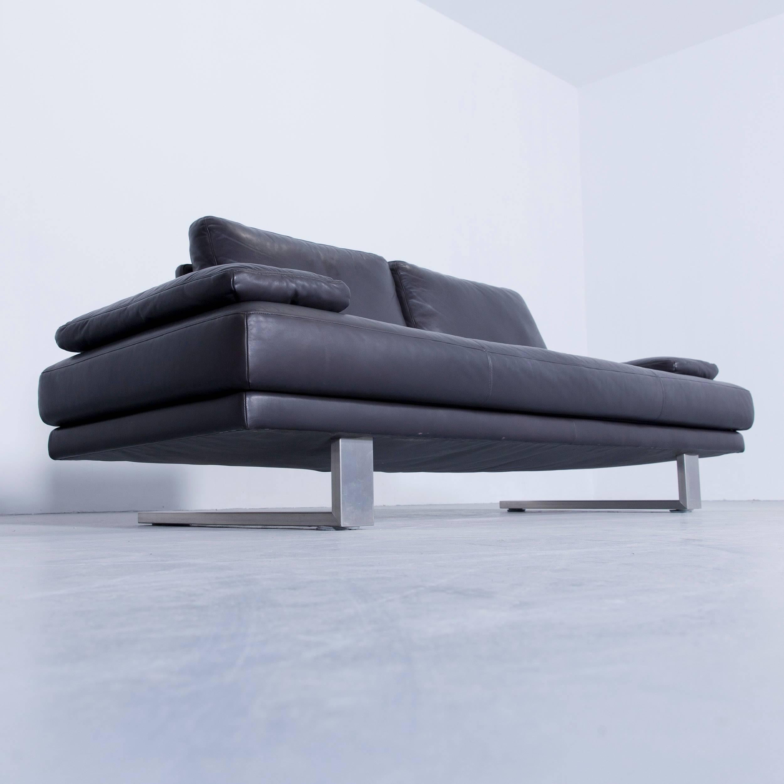 Rolf Benz 6600 Sofa Designer Leather Aubergine Black Three-Seat Couch Modern 2