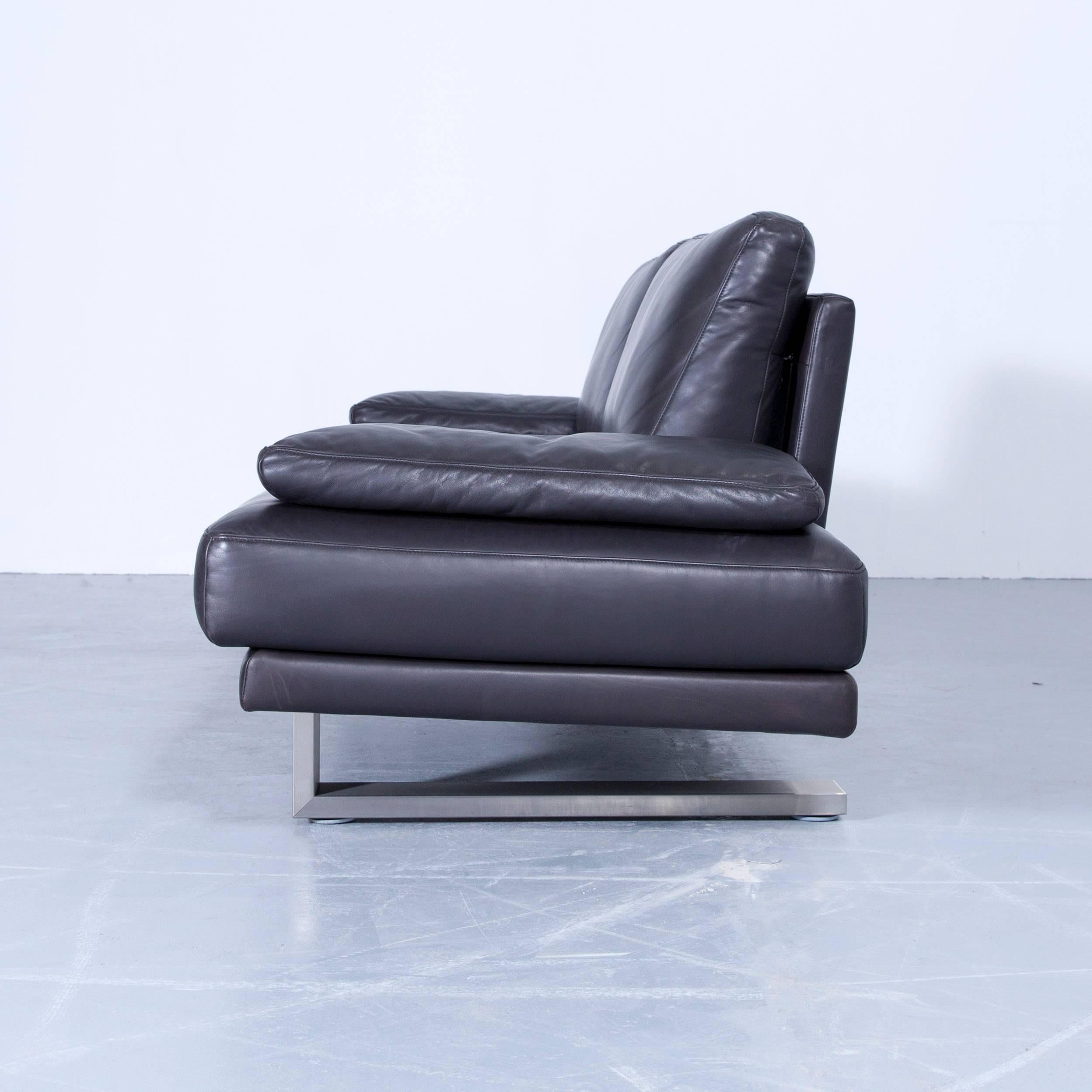 Rolf Benz 6600 Sofa Designer Leather Aubergine Black Three-Seat Couch Modern 4