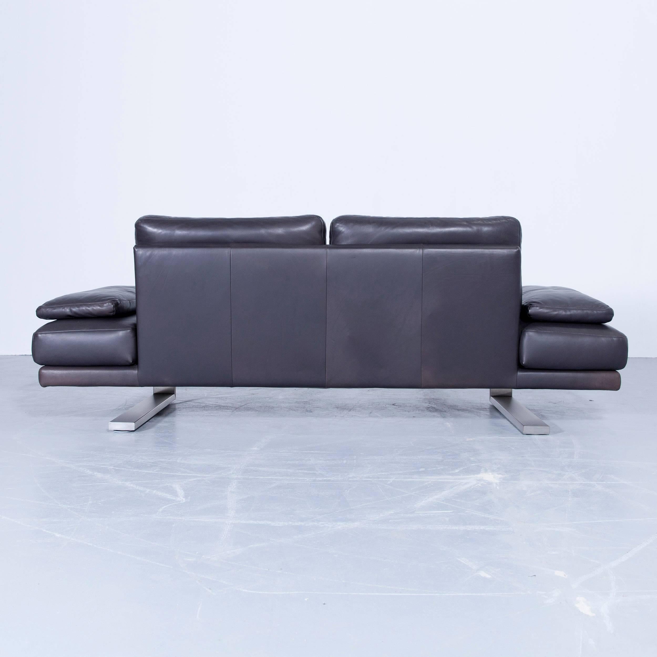 Rolf Benz 6600 Sofa Designer Leather Aubergine Black Three-Seat Couch Modern 5