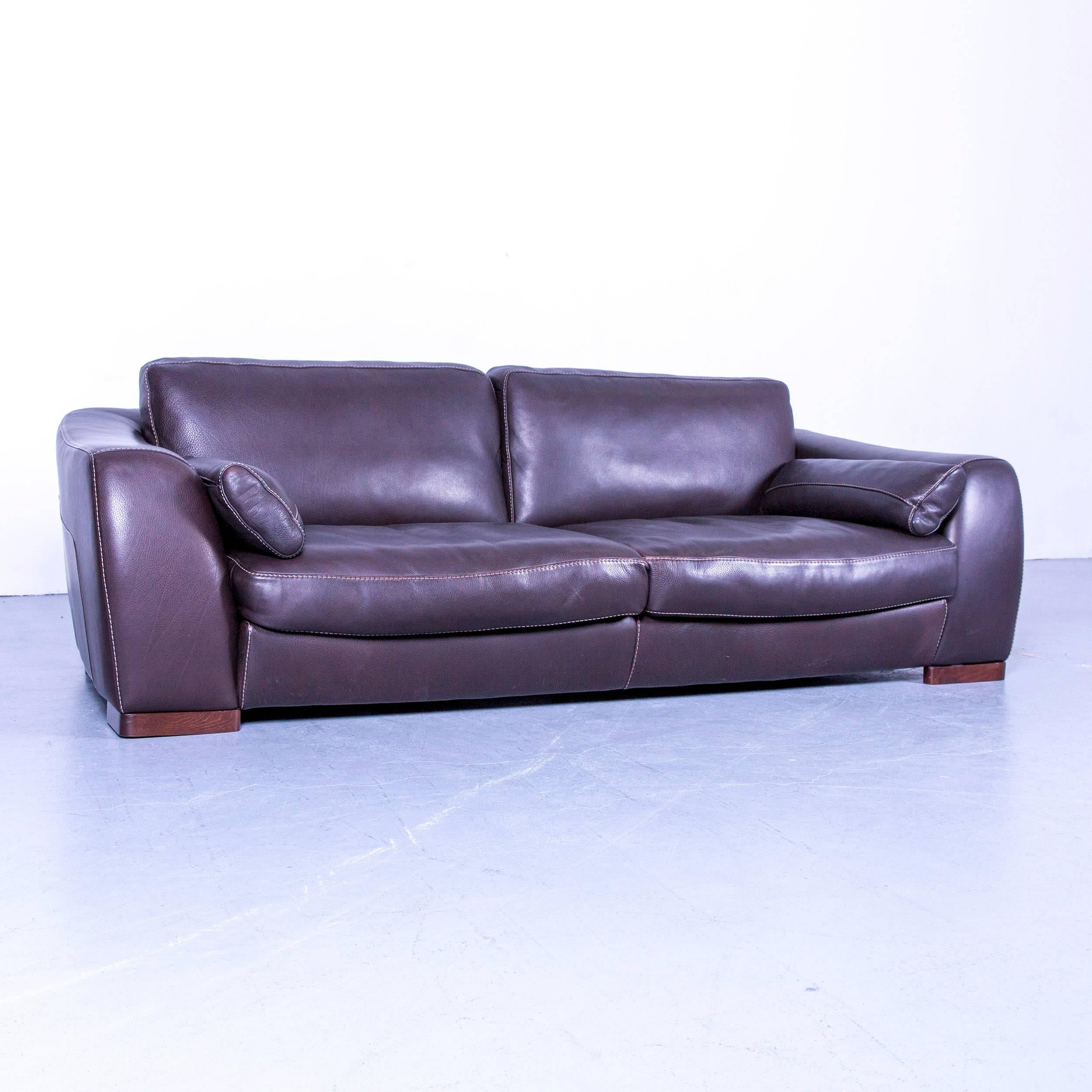 Incanto Designer Sofa brown Three Seater Couch with Pillows Leather 2