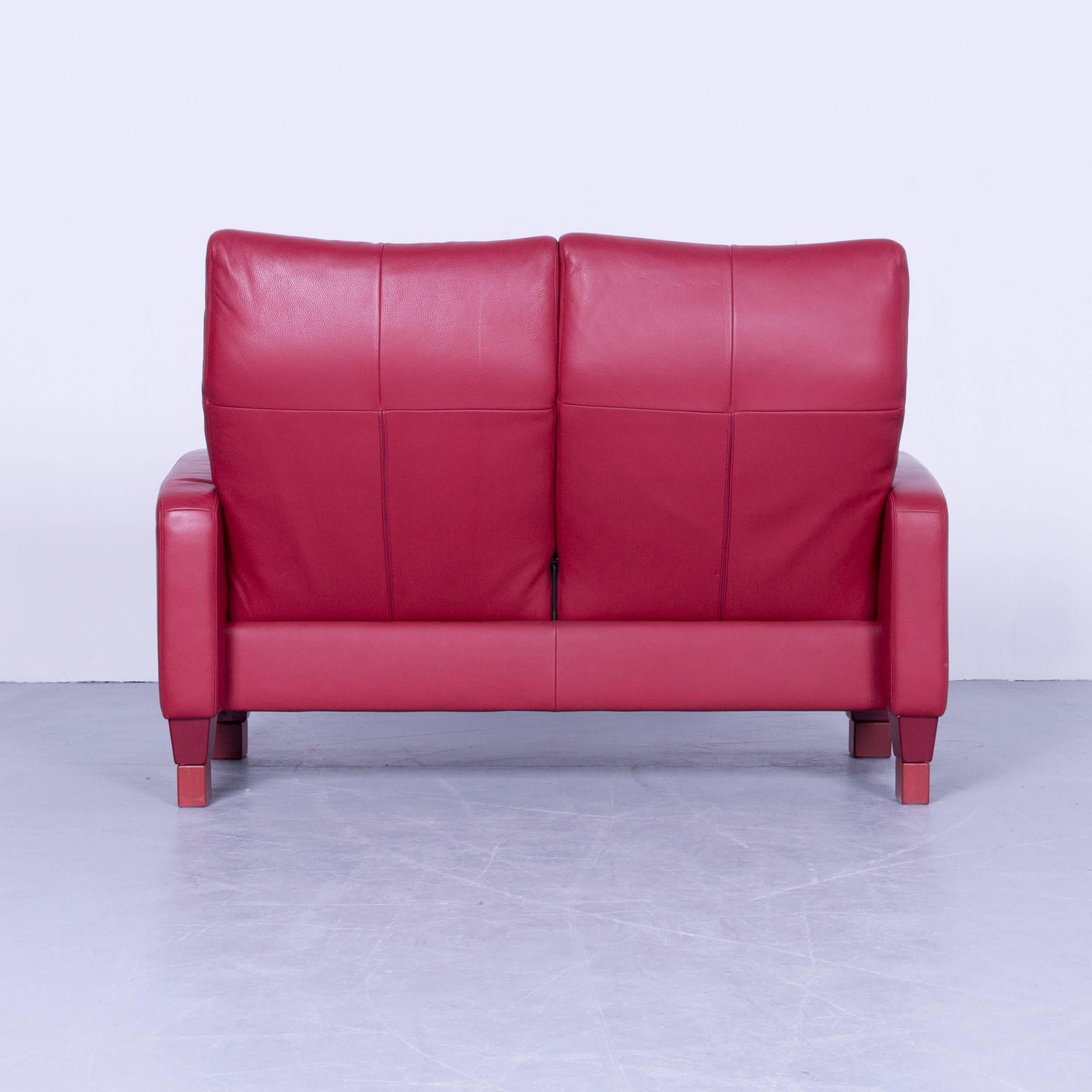 Erpo Designer Sofa Leather Red Two-Seater Couch Modern Recline Function 6
