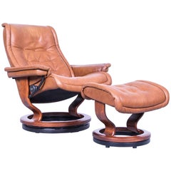 Ekornes Stressless Royal Armchair and Footstool Set Brown Leather Recliner Chair
