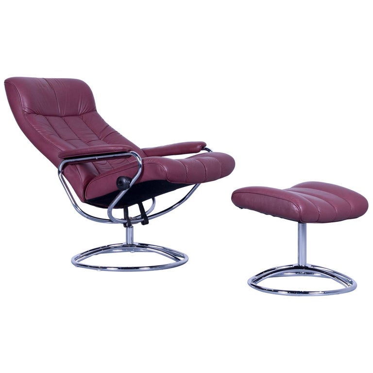 Ekornes Stressless Armchair Set And, Red Swivel Chair And Footstool