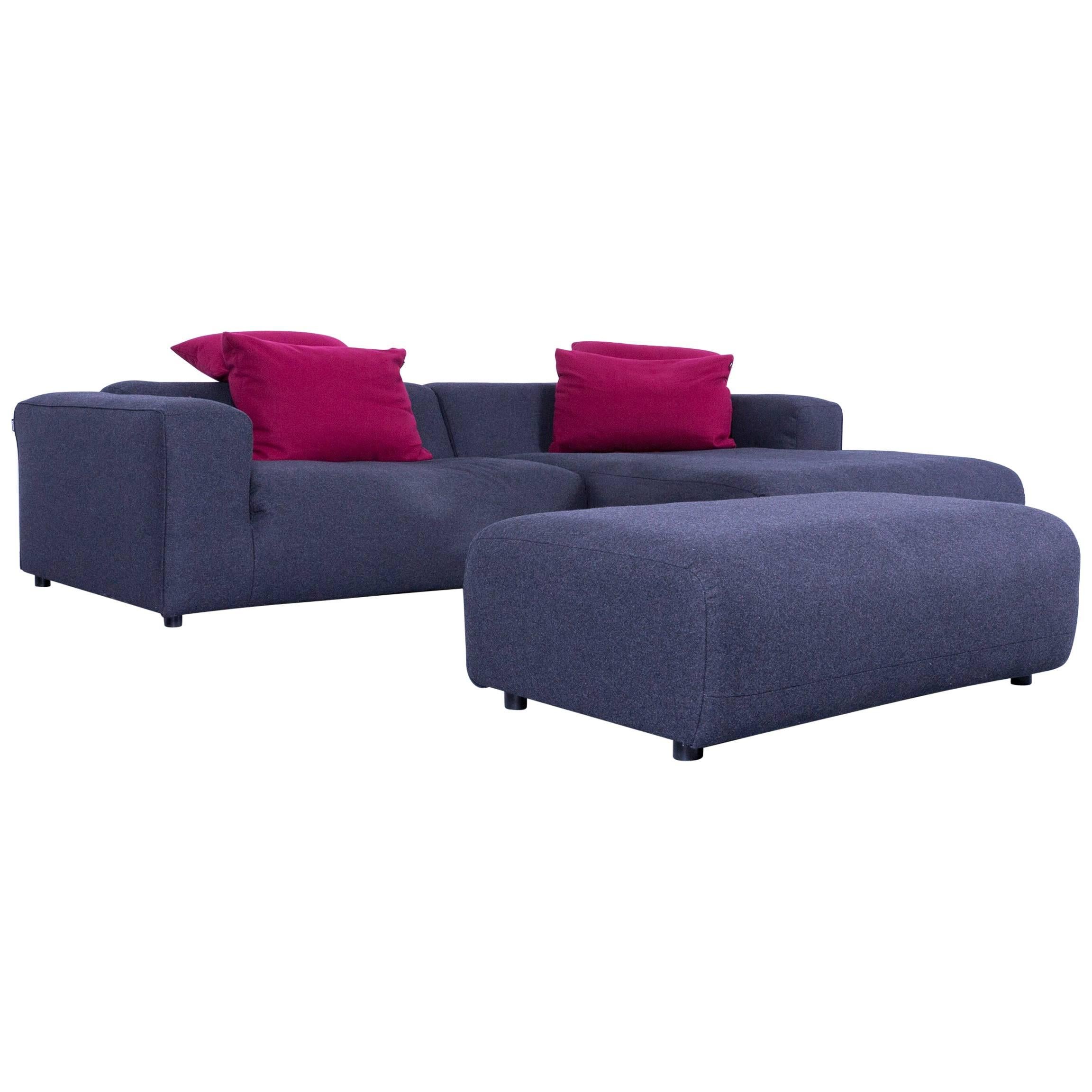 Rolf Benz Designer Corner Sofa Set and Footrest Fabric Grey Couch Modern