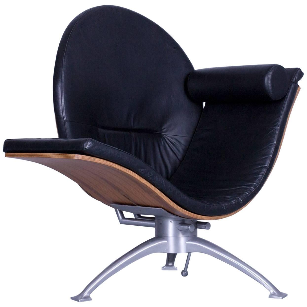 Designer Leather Lounge Chair Black Function Wood