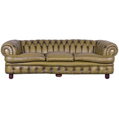 Chesterfield Sofa Green Three-Seat Leather Couch Vintage Retro Curved