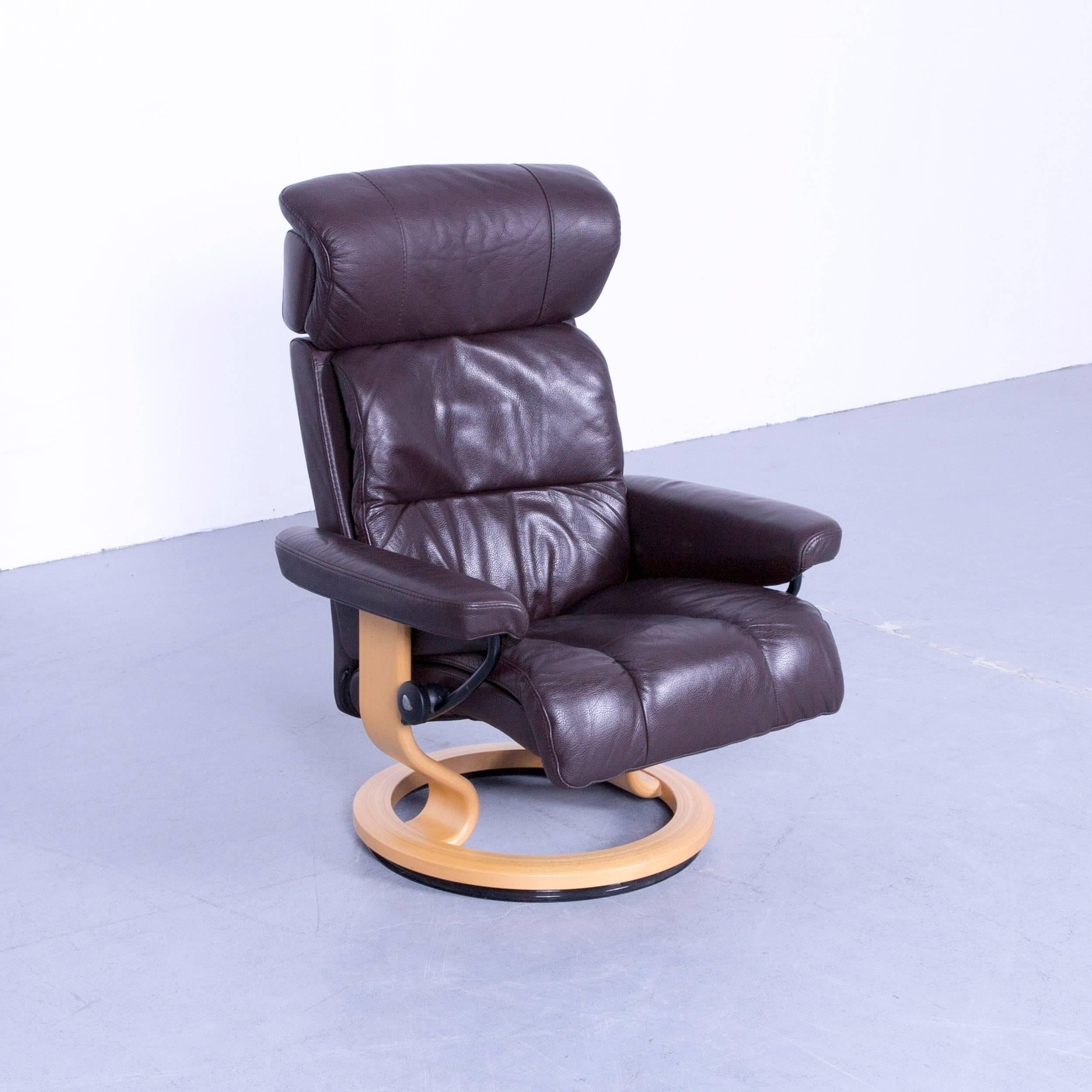 Ekornes Stressless Memphis Armchair Set Brown Leather Modern Recliner Chair In Excellent Condition For Sale In Cologne, DE