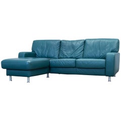 Used Koinor Designer Corner Sofa Leather Green Couch Modern