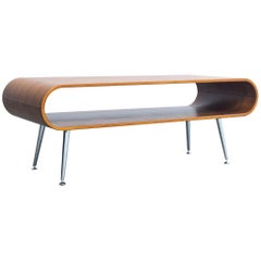 Designer Sofa Table Walnut Brown Retro Chic Wood Chrome