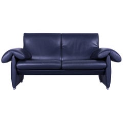 De Sede DS 10 Designer Sofa Navy Blue Leather Two-Seat Couch, Switzerland