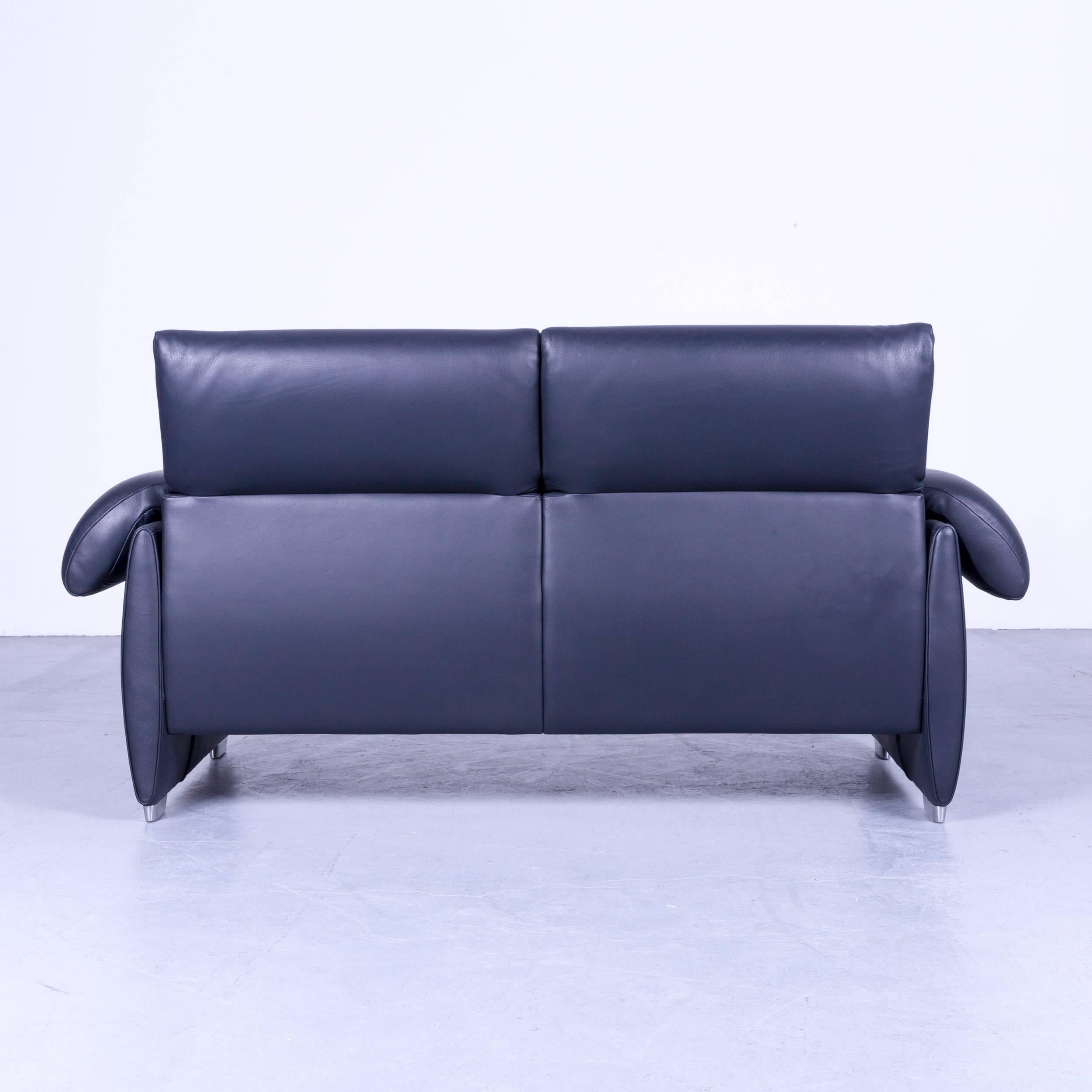 De Sede DS 10 Designer Sofa Navy Blue Leather Two-Seat Couch, Switzerland 1
