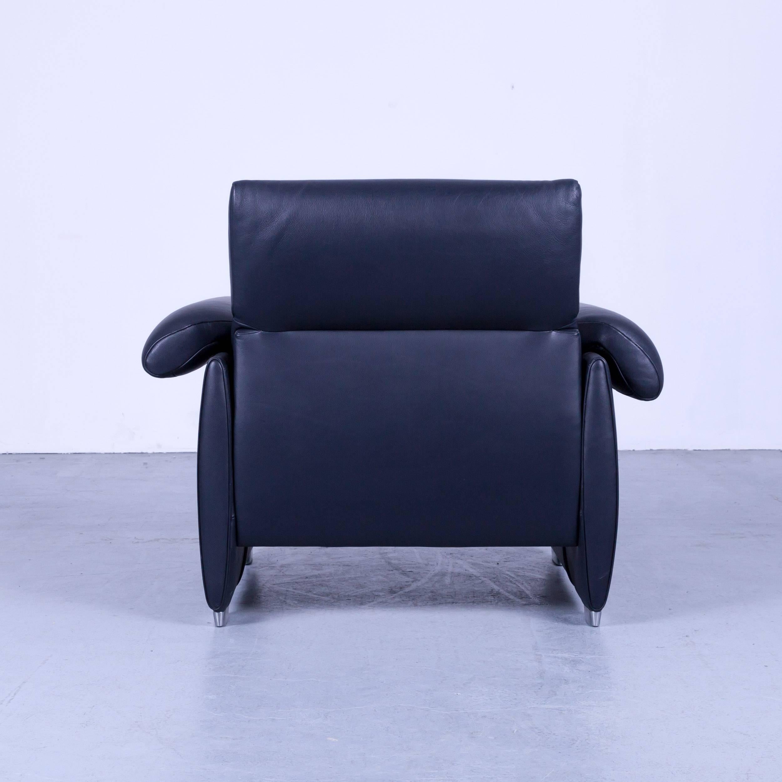 De Sede DS 10 Designer Leather Sofa Set Dark Navy Blue Three-Seat Armchair 3