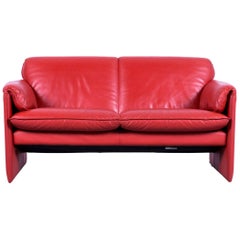 Leolux Bora Designer Sofa Leather Orange Red Two-Seat Couch Modern