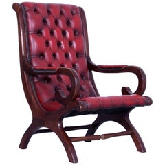 Chesterfield Armchair Oxblood Red Leather Buttoned Vintage Retro Wood Handmade