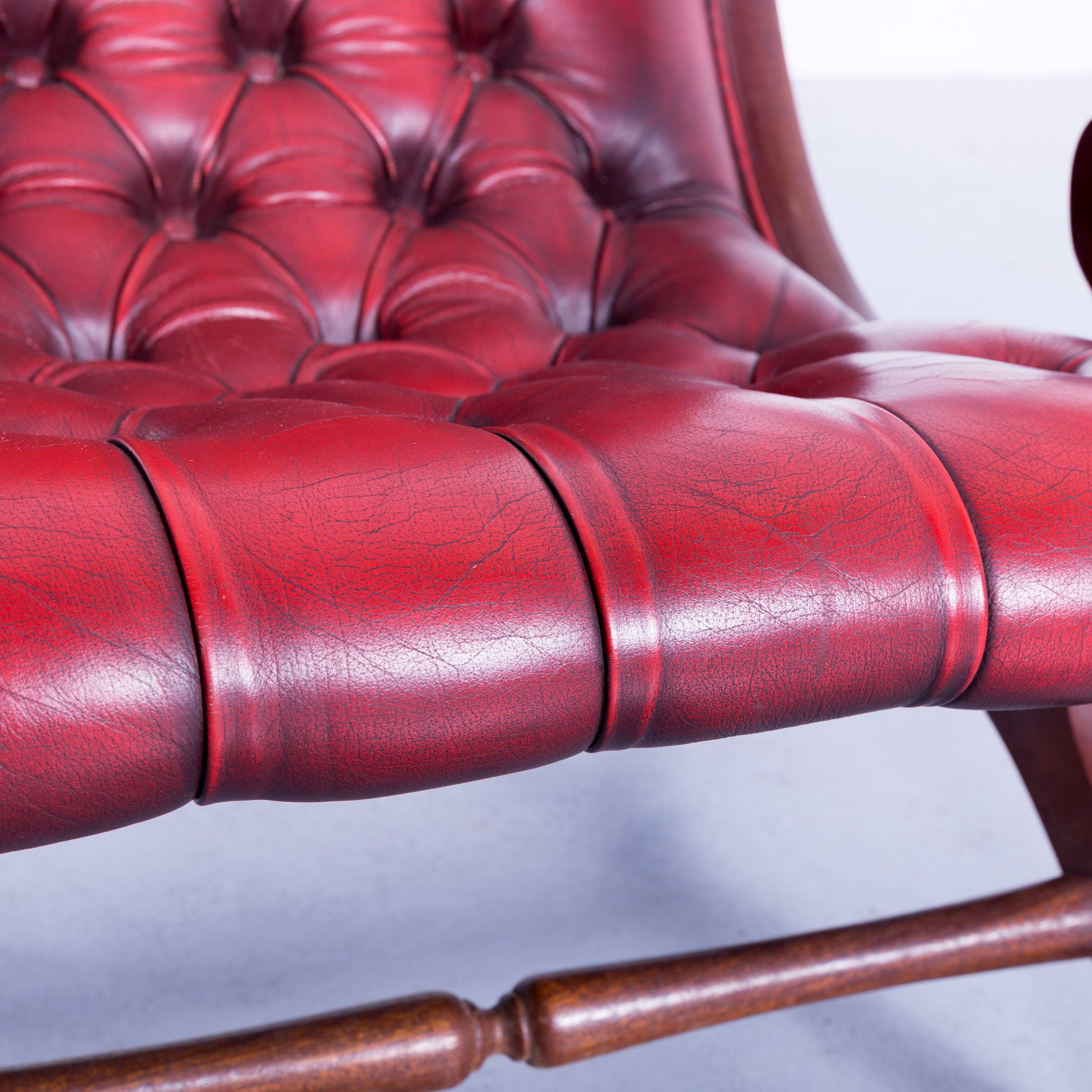 Chesterfield Sessel Leder Blutrot Mit Knöpfen Vintage Retro Holz
