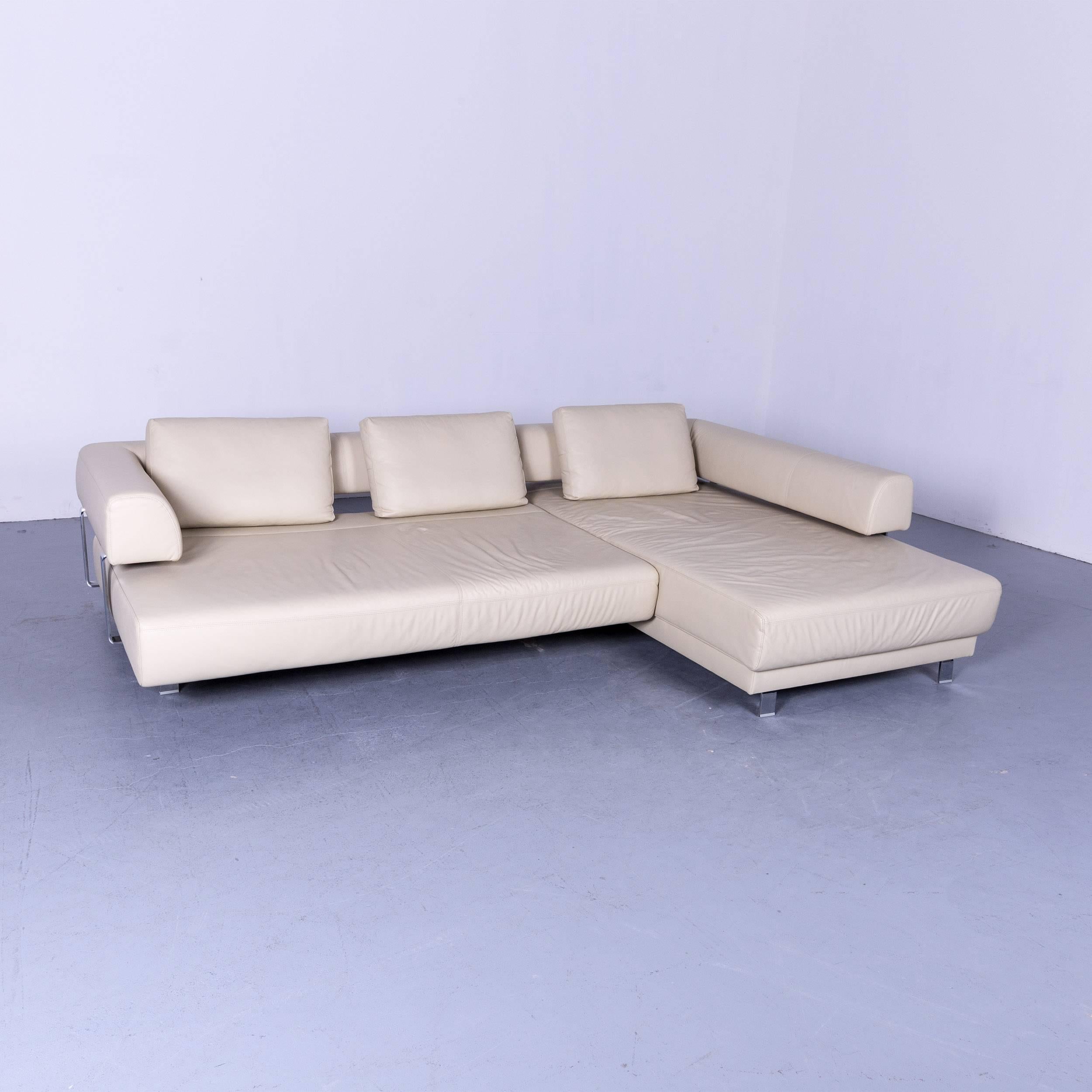 Ewald Schillig brand face designer corner sofa beige leather couch, in a minimalistic and modern design, made for pure comfort.