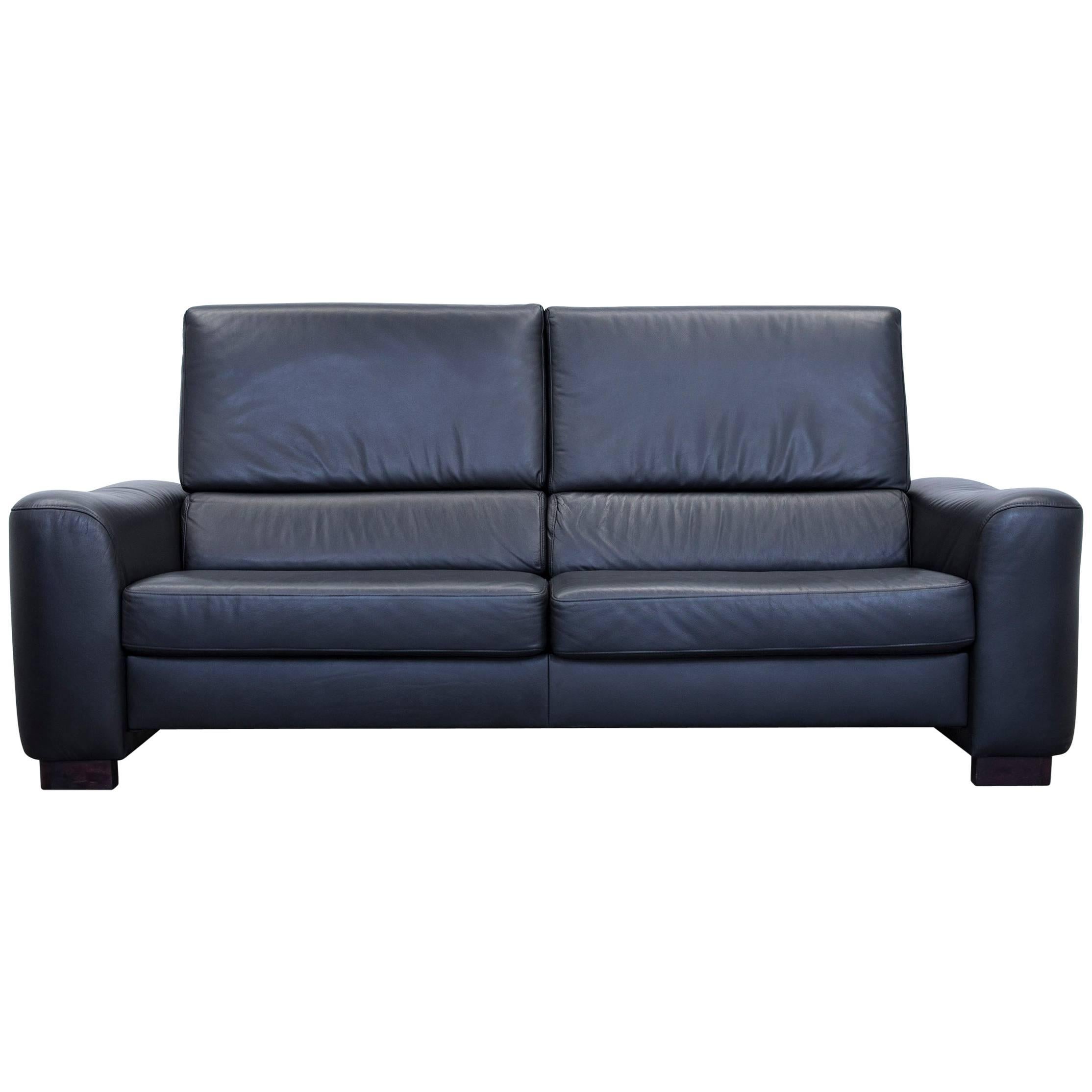 Ewald Schillig Designer Sofa Leather Black Three-Seat Couch Modern