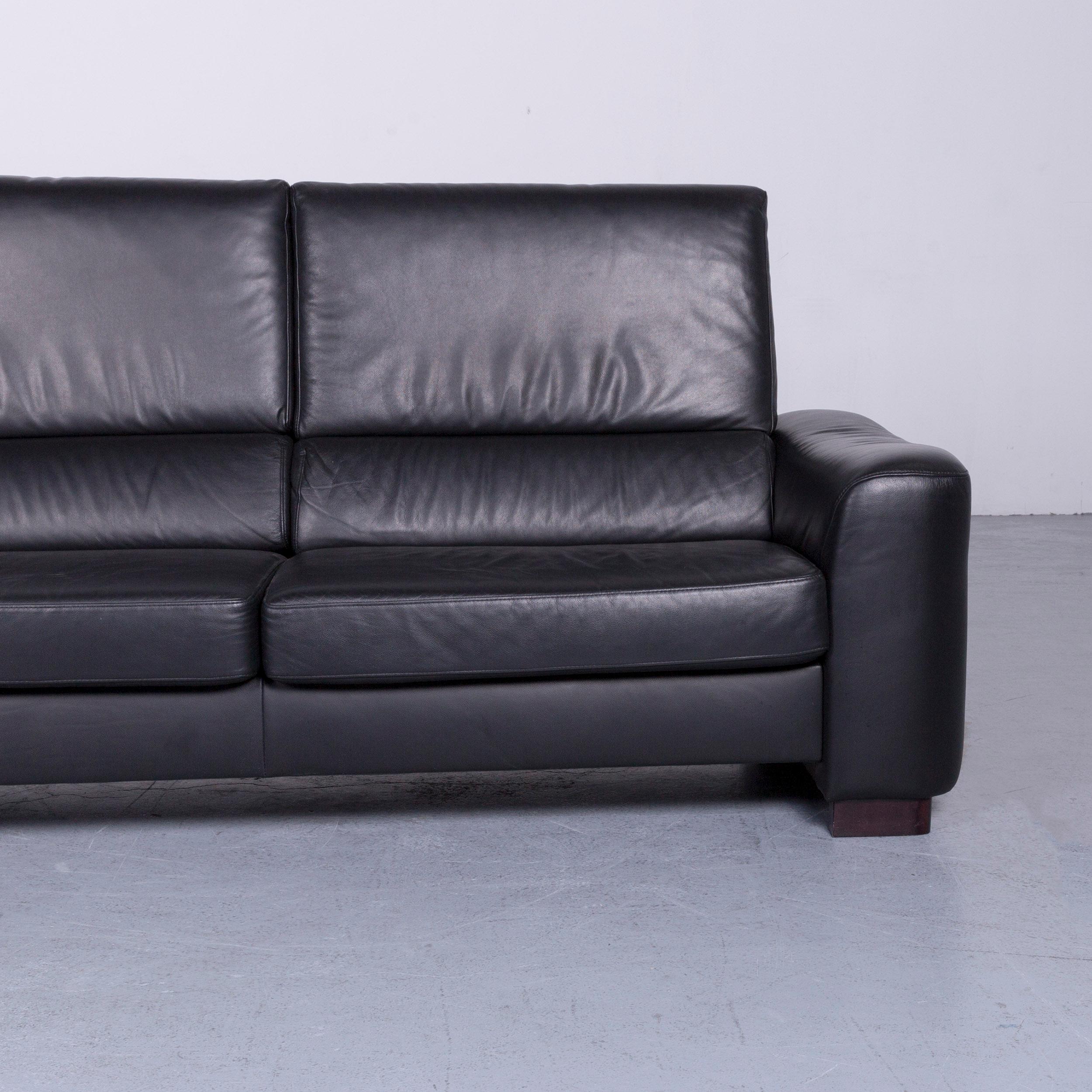 German Ewald Schillig Designer Sofa Leather Black Three-Seat Couch Modern