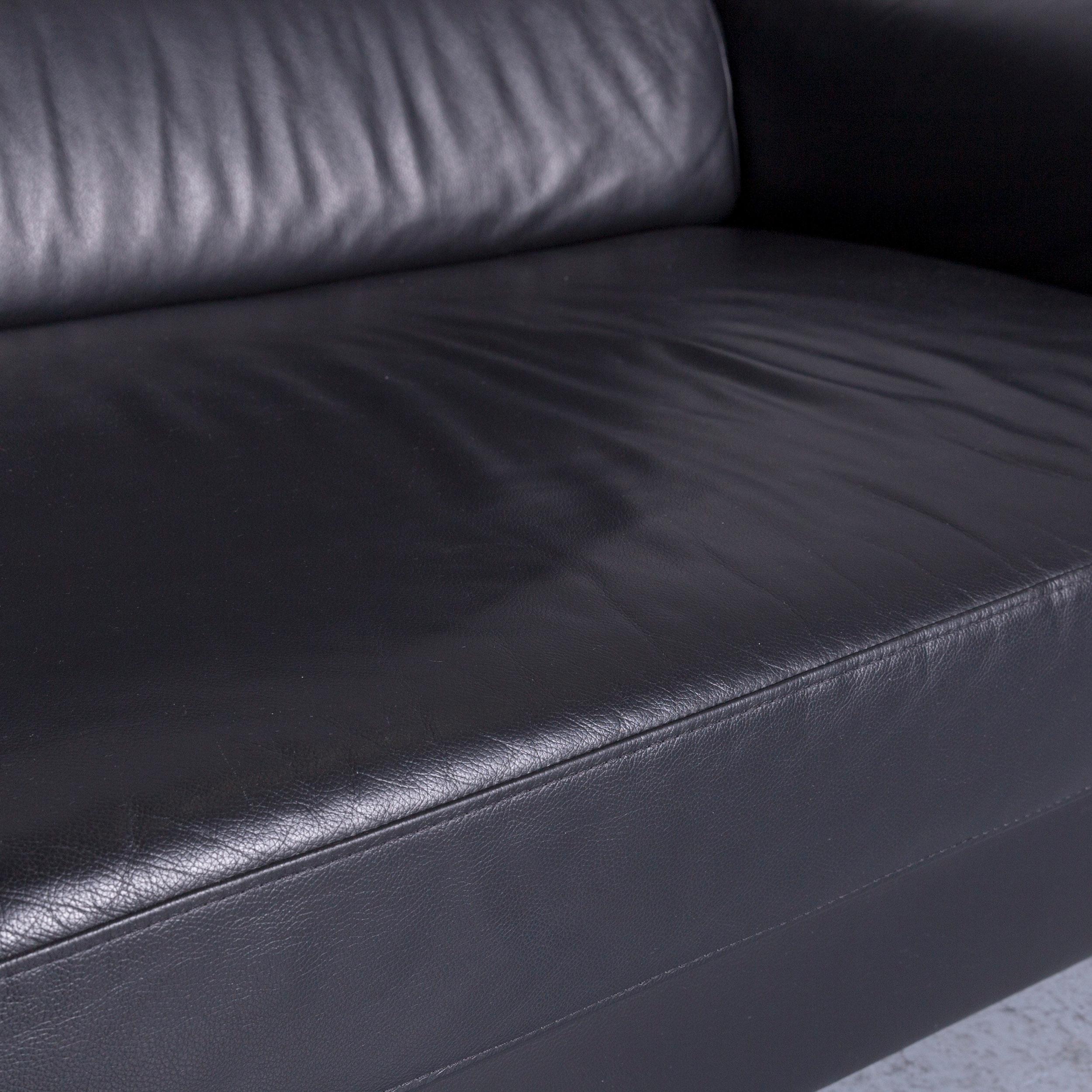 Ewald Schillig Designer Sofa Leather Black Three-Seat Couch Modern In Good Condition In Cologne, DE