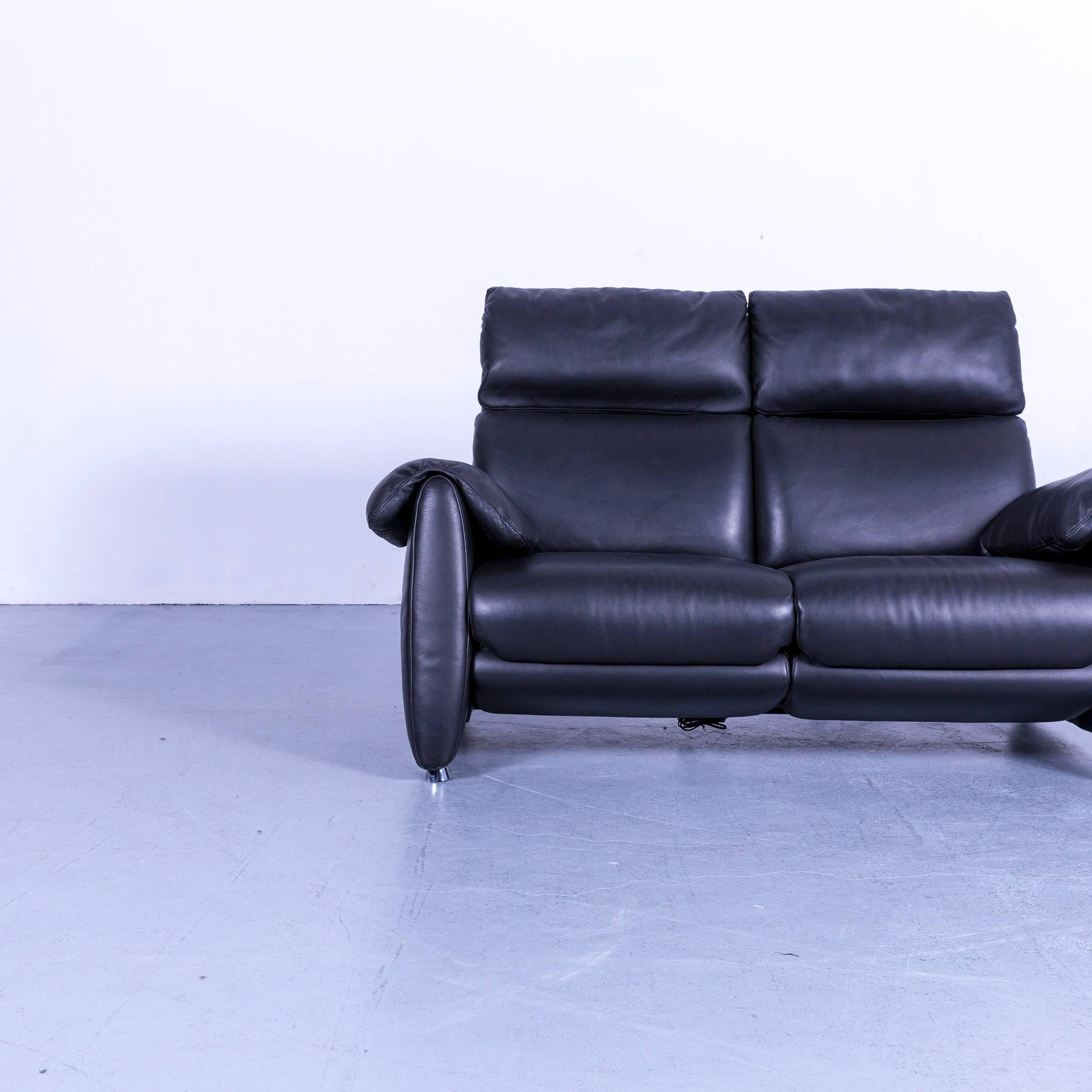 German Designer Sofa, Black Leather Two-Seat Couch, Modern Electric Recliner