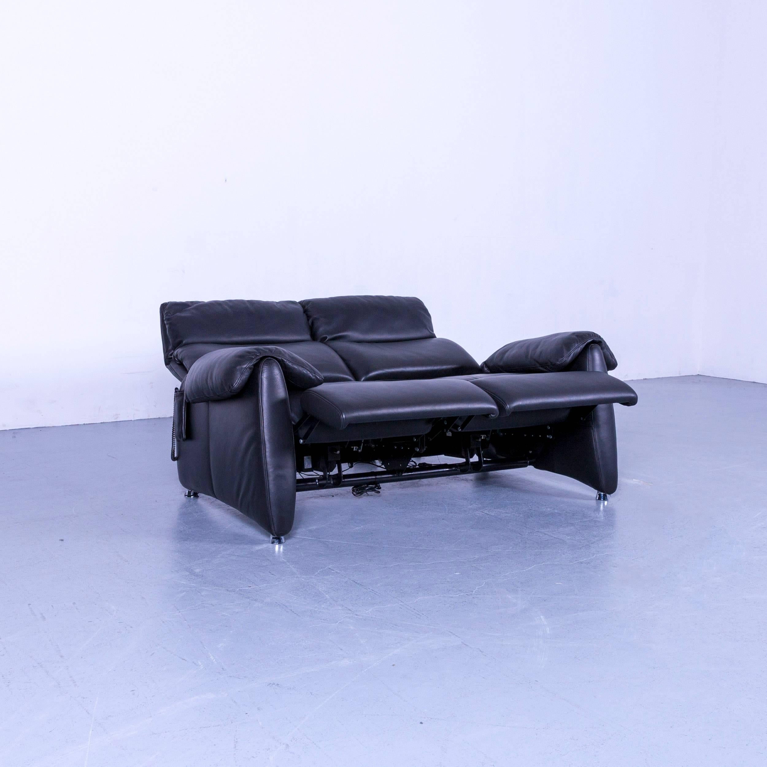 Designer Sofa, Black Leather Two-Seat Couch, Modern Electric Recliner 1