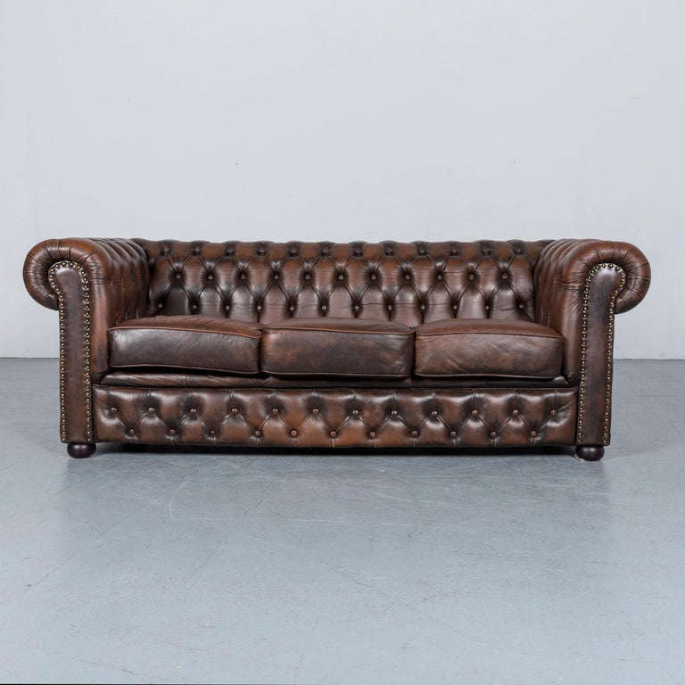 Chesterfield Leather Sofa Brown Three Seat Armchair Set Vintage We Bring To You An Chesterfield Leather Sofa Brown Three Seat Armchair Set Vintage Retro