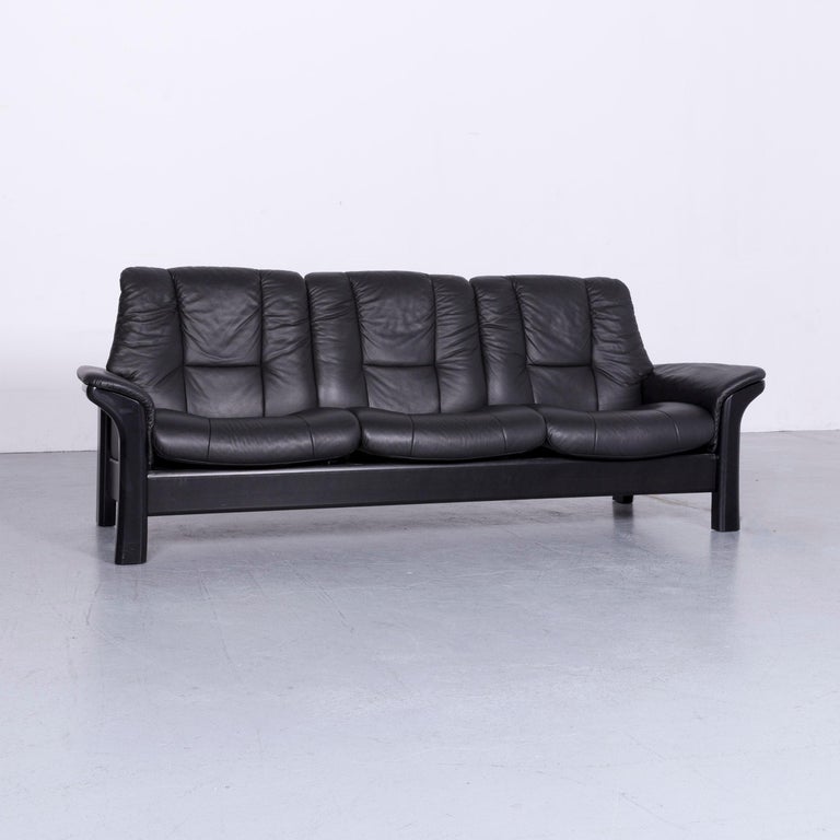 Stressless Buckingham Three Seat Sofa Black Leather Couch With German Stressless Buckingham Three Seat Sofa Black Leather Couch With Function For