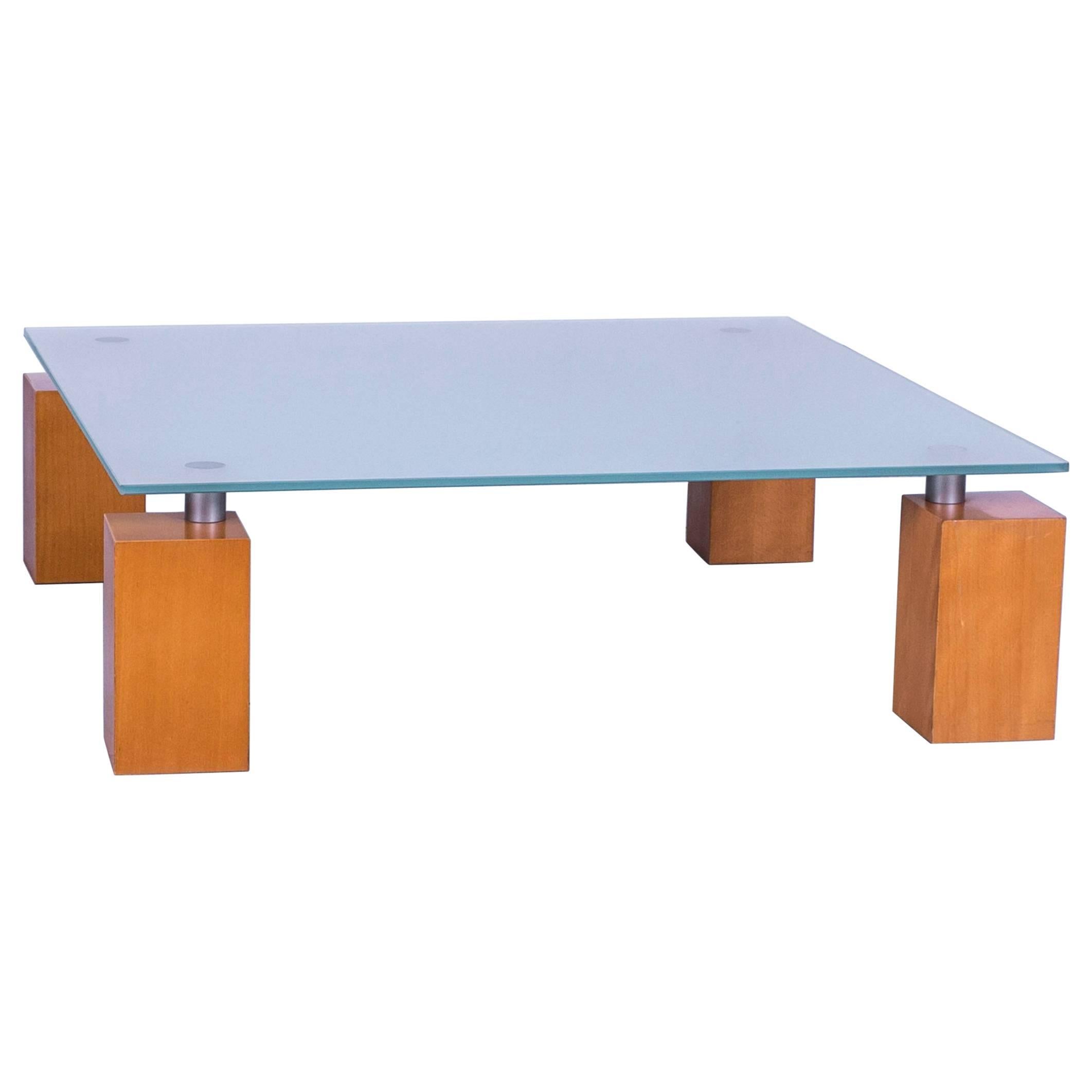 Ligne Roset Squadra Coffee Table Glass Top with Wooden Feed Square