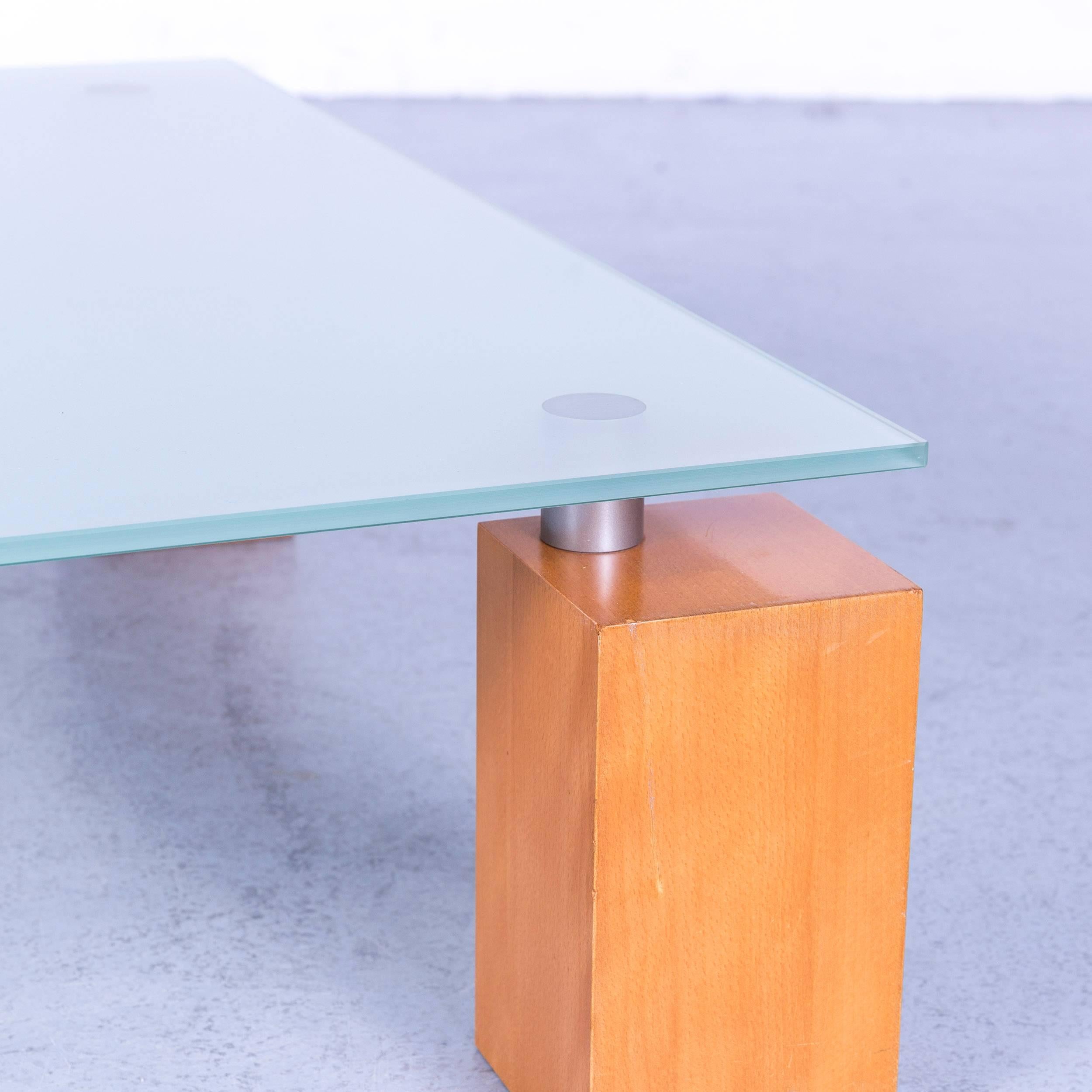 Ligne Roset Squadra Coffee Table Glass Top with Wooden Feed Square In Good Condition In Cologne, DE