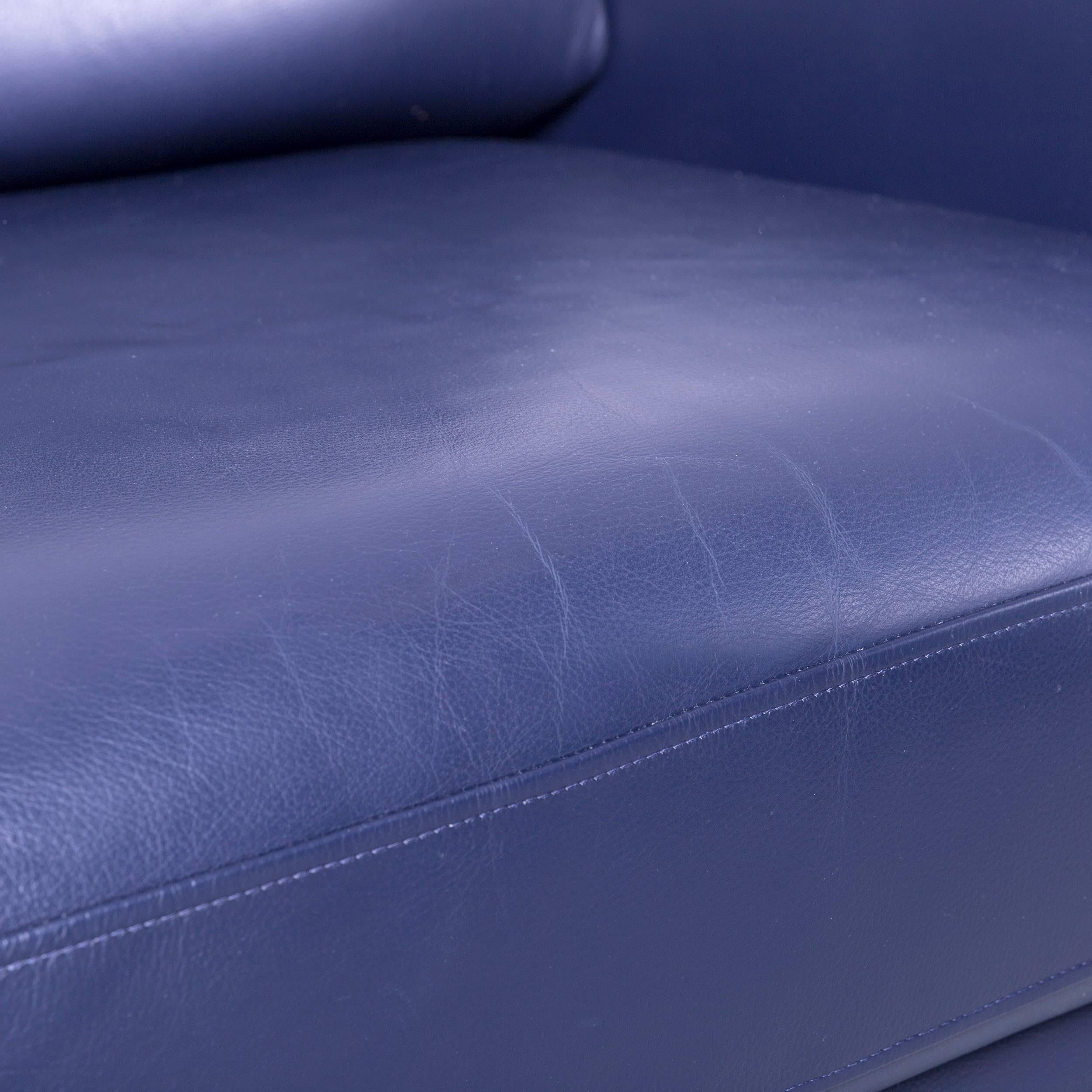 Rolf Benz Ego designer armchair in blue leather made in Germany.