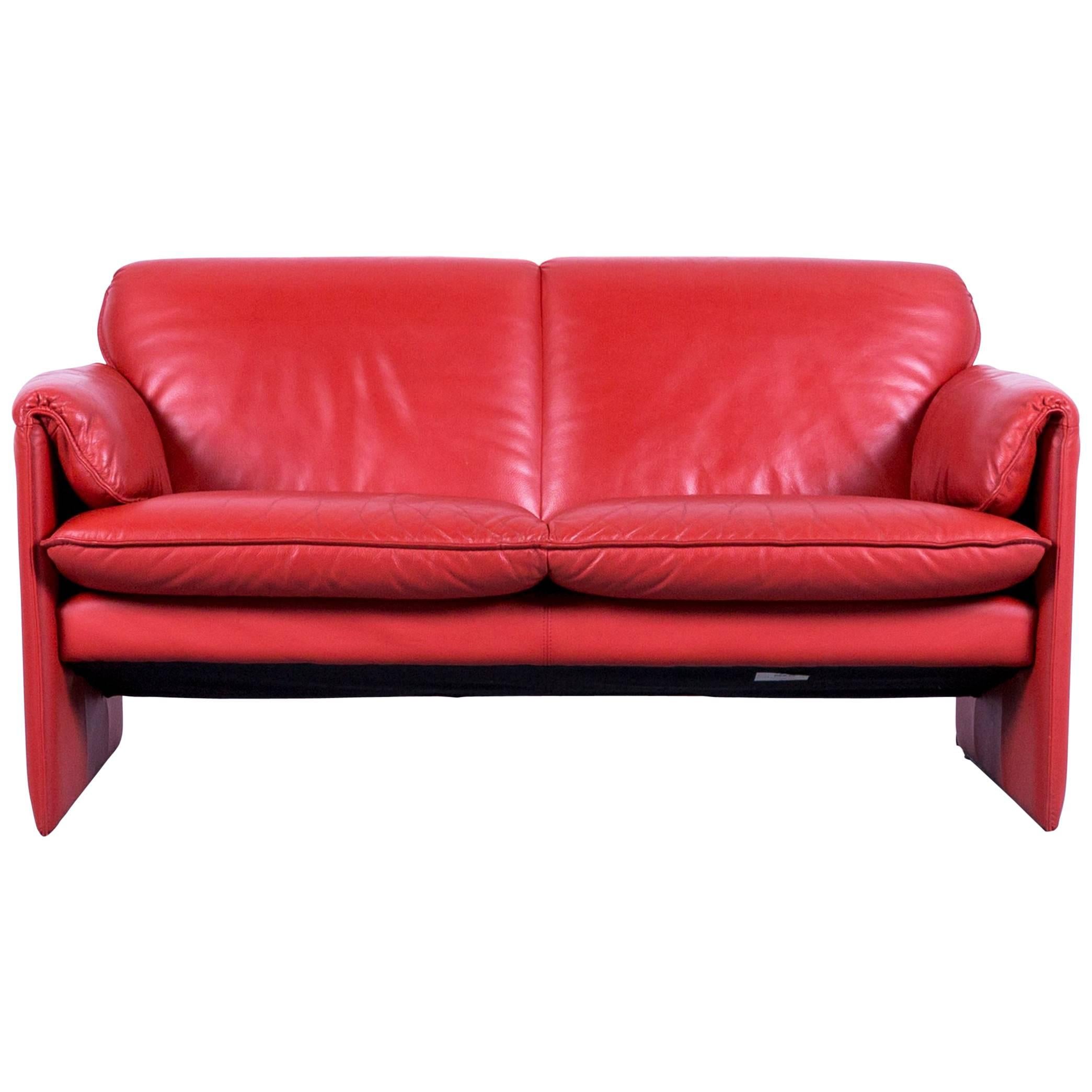 Leolux Bora Designer Sofa Leather Orange Red Two-Seat Couch Modern For Sale