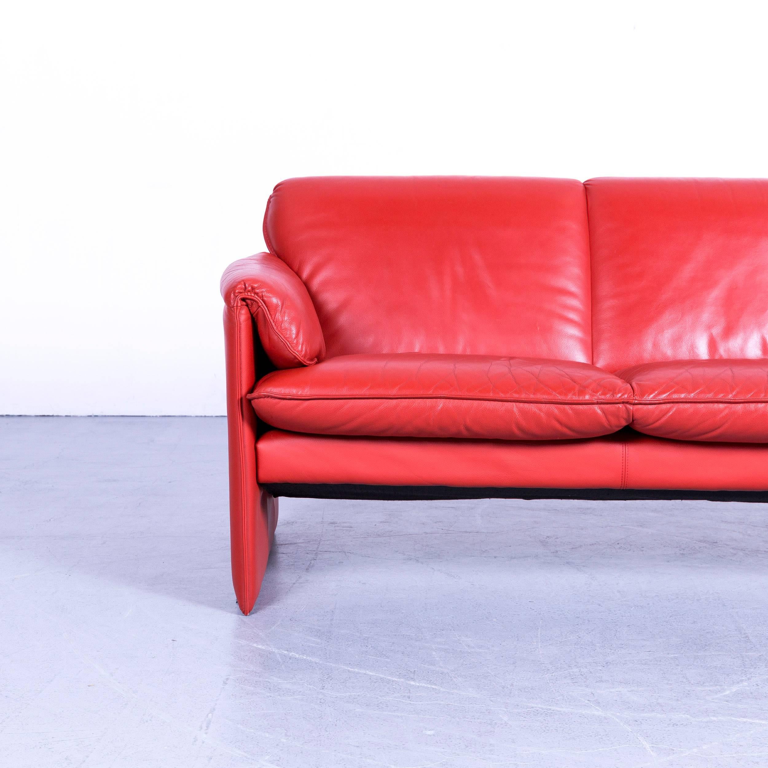 German Leolux Bora Designer Sofa Leather Orange Red Two-Seat Couch Modern For Sale