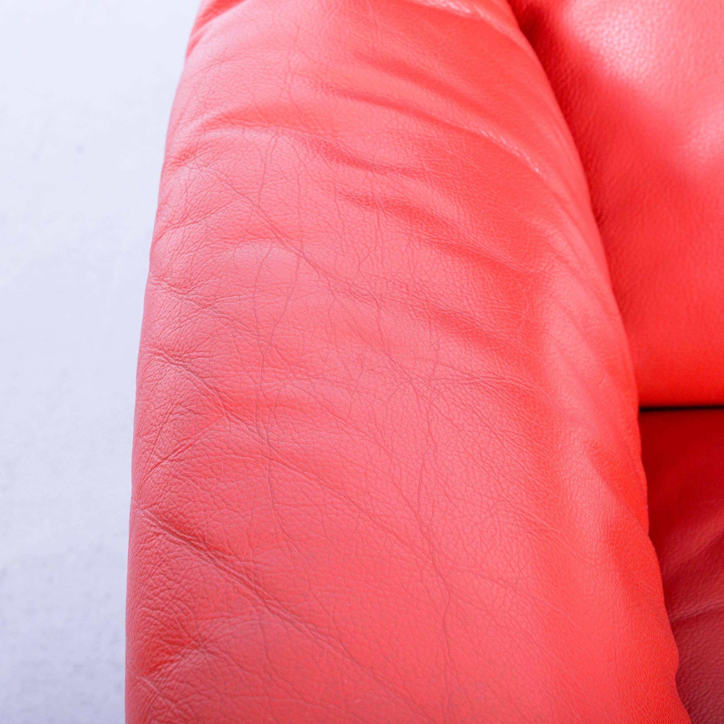 Leolux Bora Designer Sofa Leather Orange Red Two-Seat Couch Modern For Sale 1