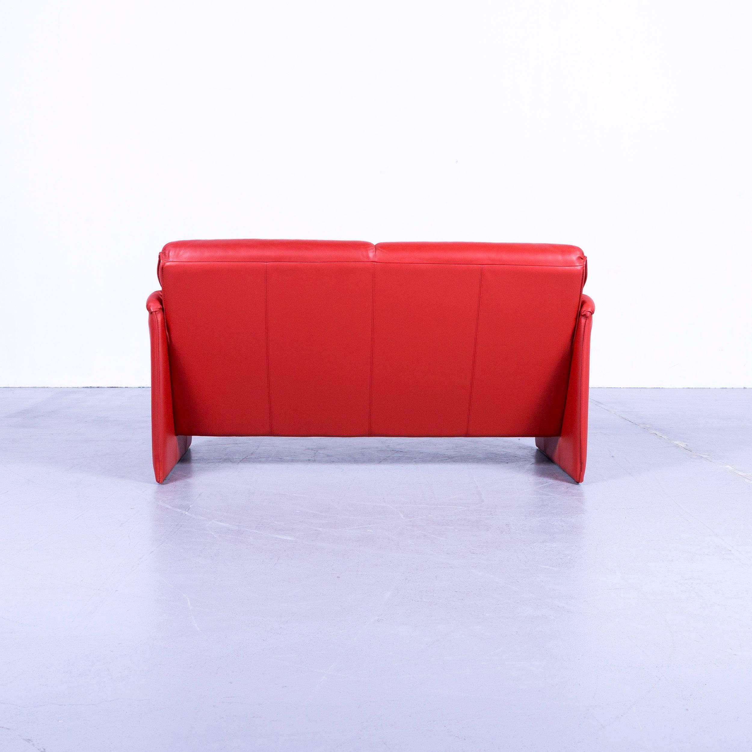 Leolux Bora Designer Sofa Leather Orange Red Two-Seat Couch Modern For Sale 3