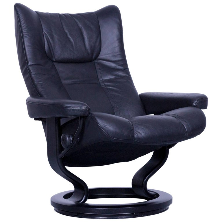 Ekornes Stressless Wing Armchair Black Leather Modern Recliner Chair