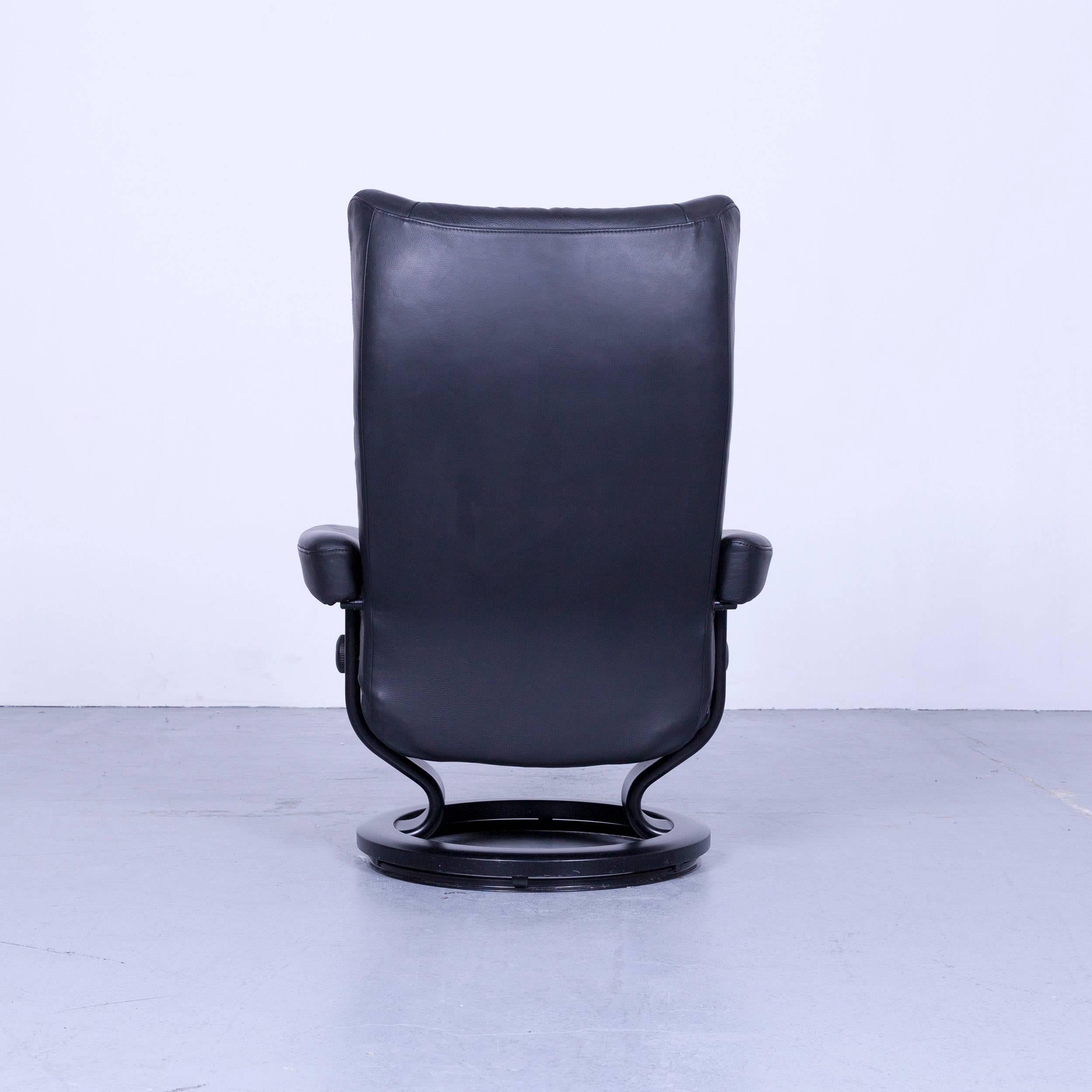 Ekornes Stressless Wing Armchair Black Leather Modern Recliner Chair Designer For Sale 1