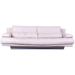 Rolf Benz 6500 Designer Sofa, Off-White Leather Three-Seat, Modern