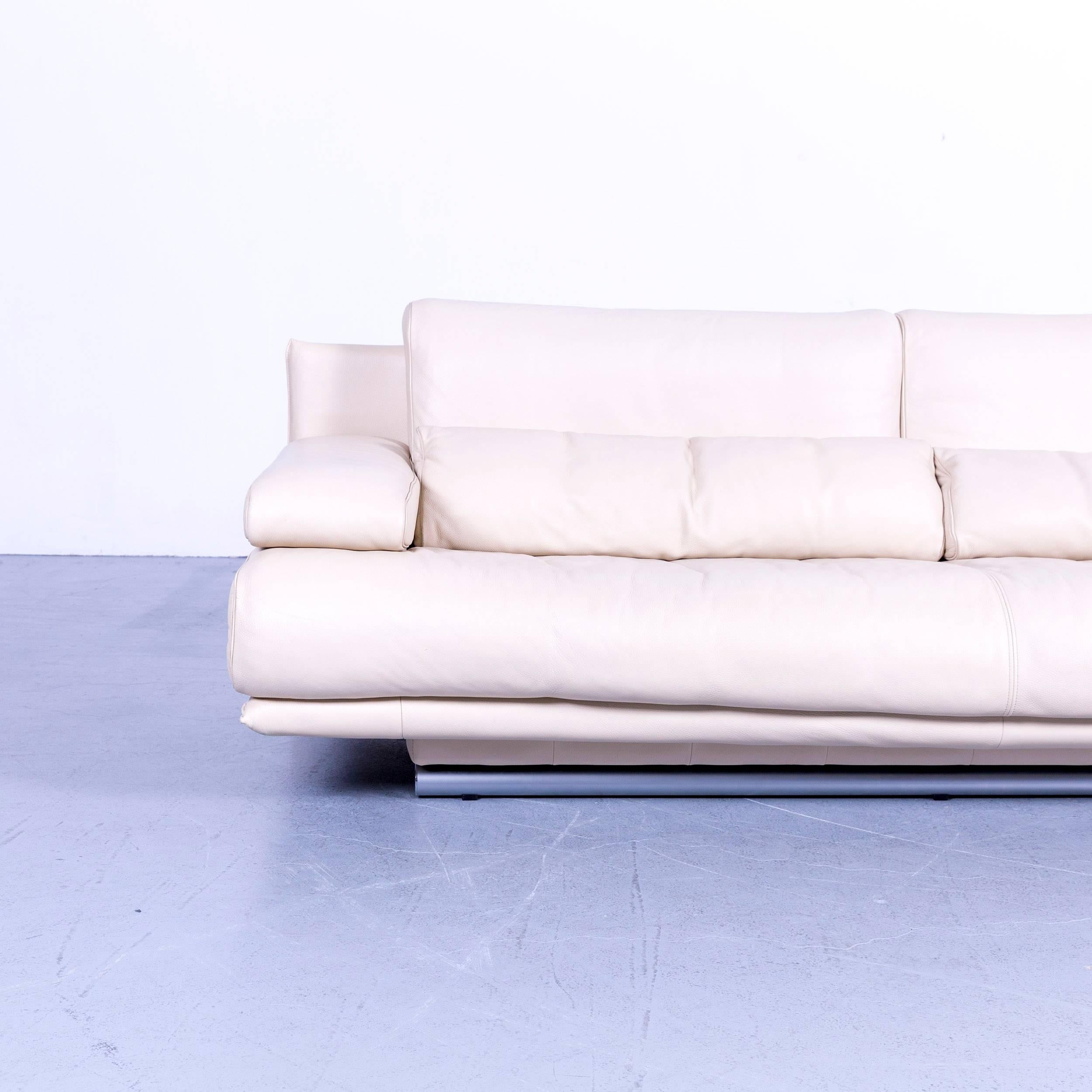 German Rolf Benz 6500 Designer Sofa, Off-White Leather Three-Seat, Modern