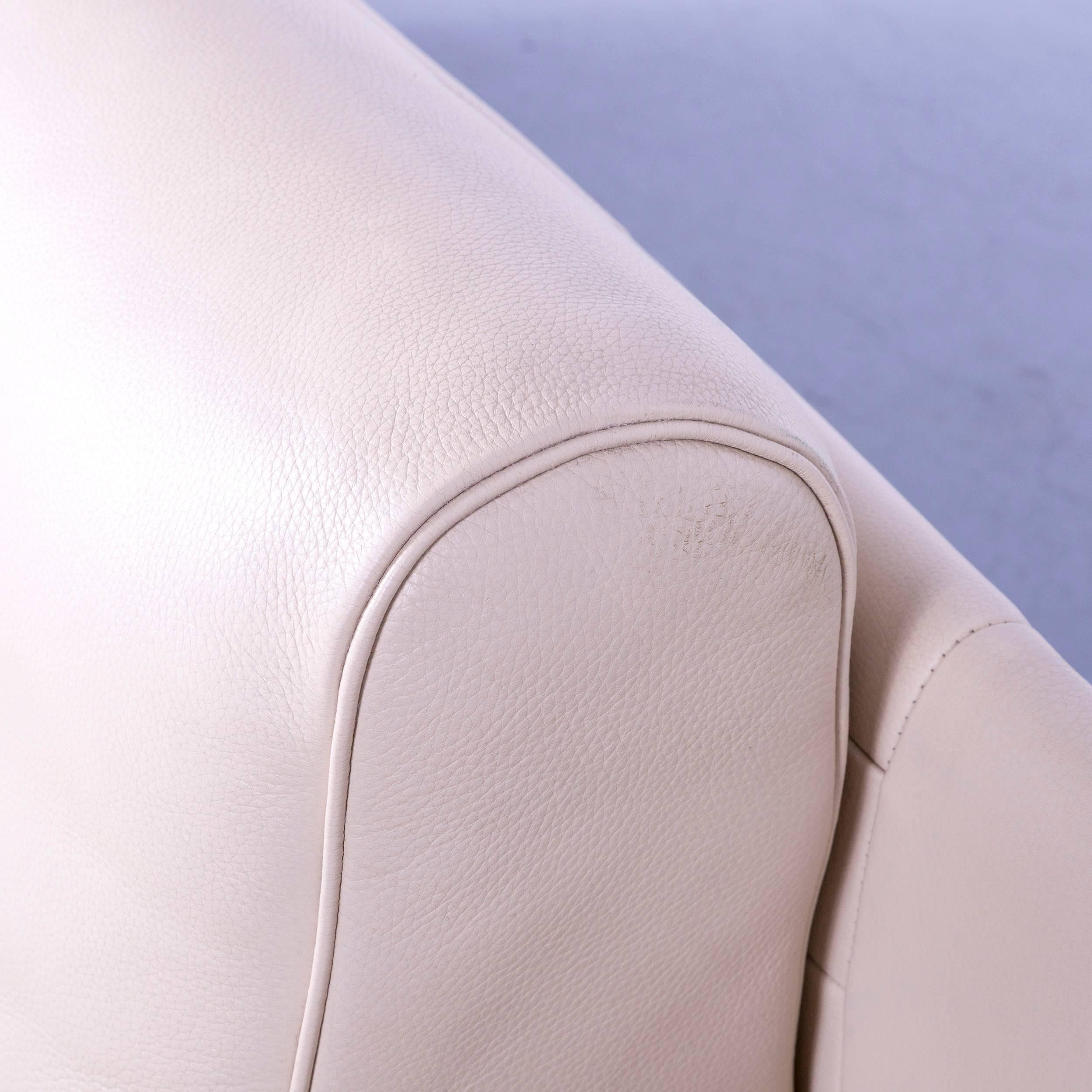 Rolf Benz 6500 Designer Sofa, Off-White Leather Three-Seat, Modern 1