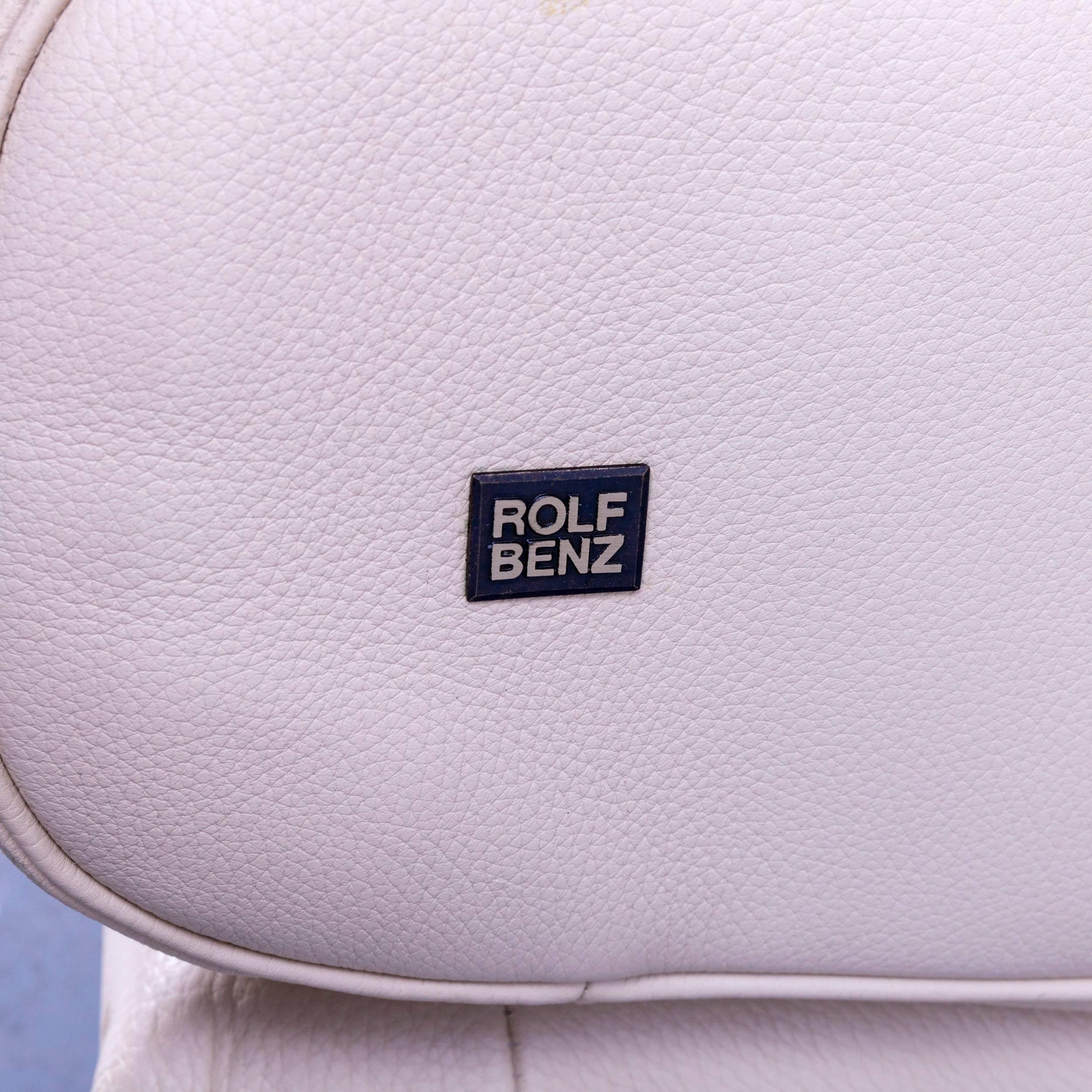 Rolf Benz 6500 Designer Sofa, Off-White Leather Three-Seat, Modern 3