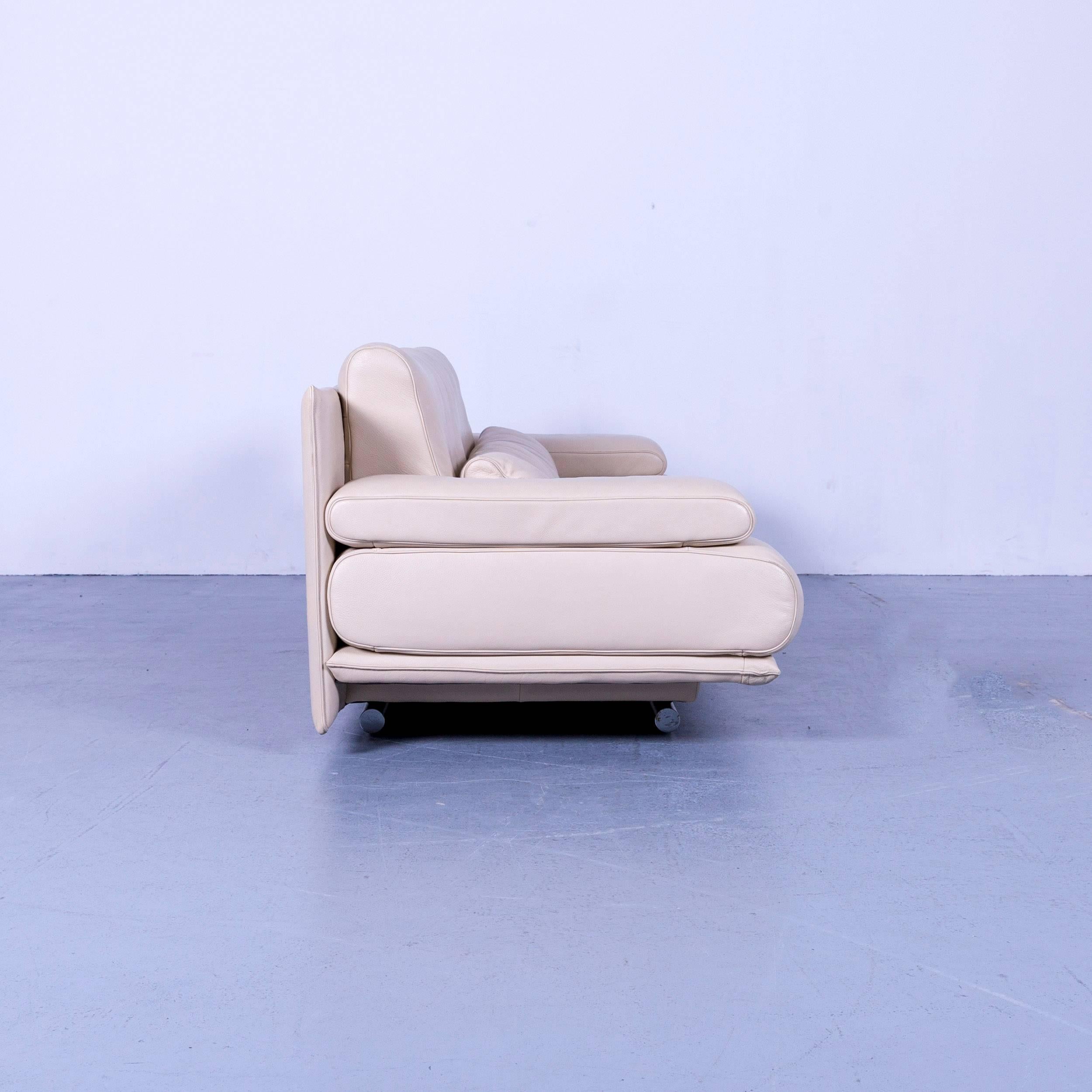 Rolf Benz 6500 Designer Sofa, Off-White Leather Three-Seat, Modern 4
