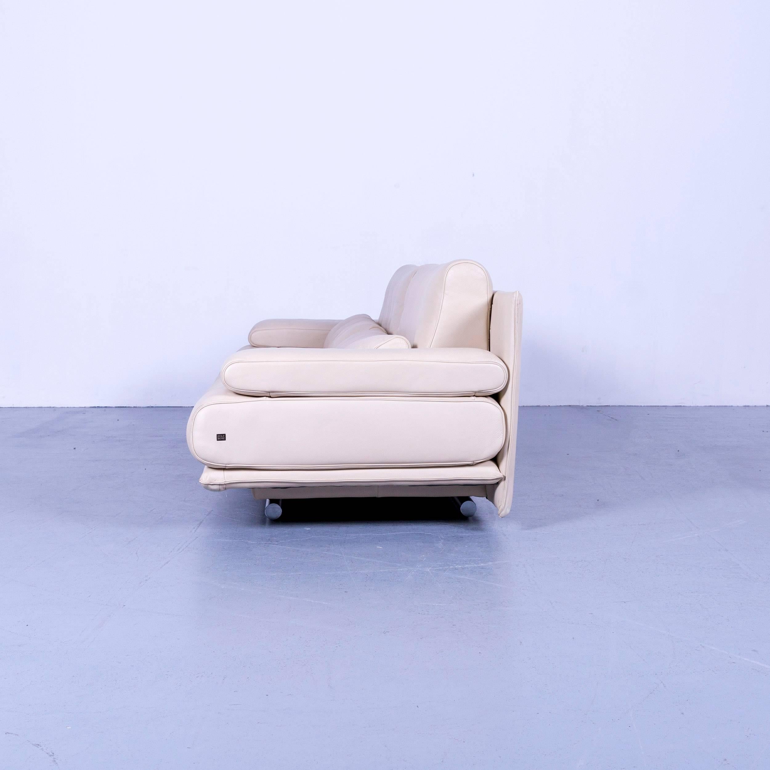 Rolf Benz 6500 Designer Sofa, Off-White Leather Three-Seat, Modern 6