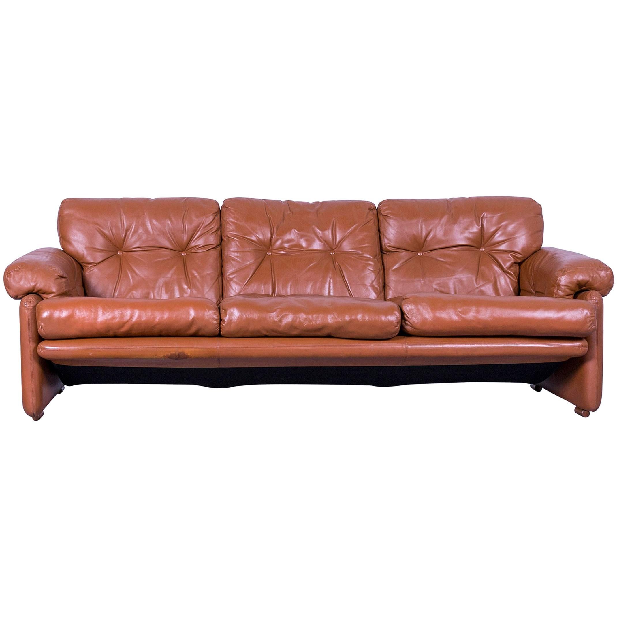 B&B Italia Coronado Designer Sofa, Brown Leather Three-Seat For Sale
