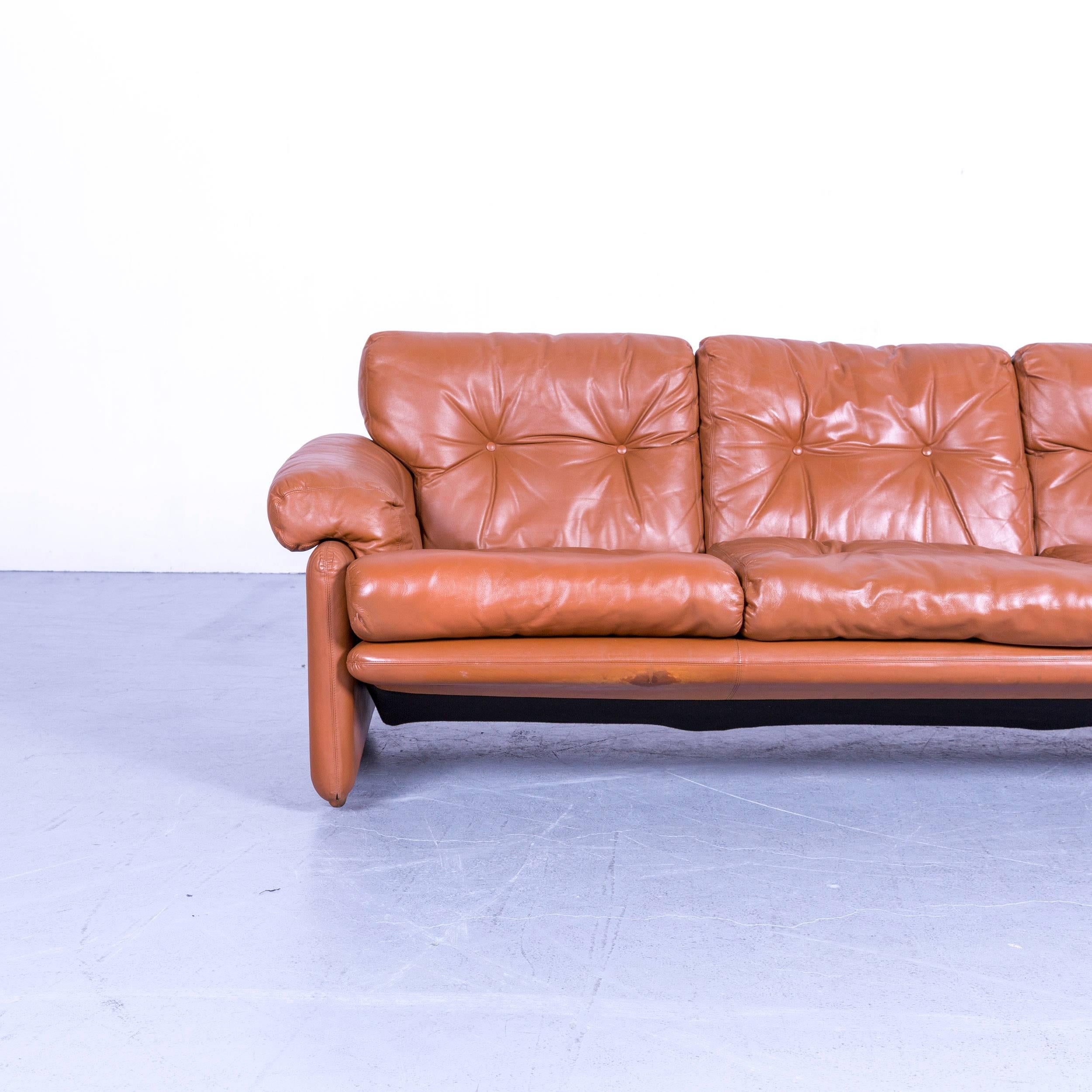Italian B&B Italia Coronado Designer Sofa, Brown Leather Three-Seat For Sale