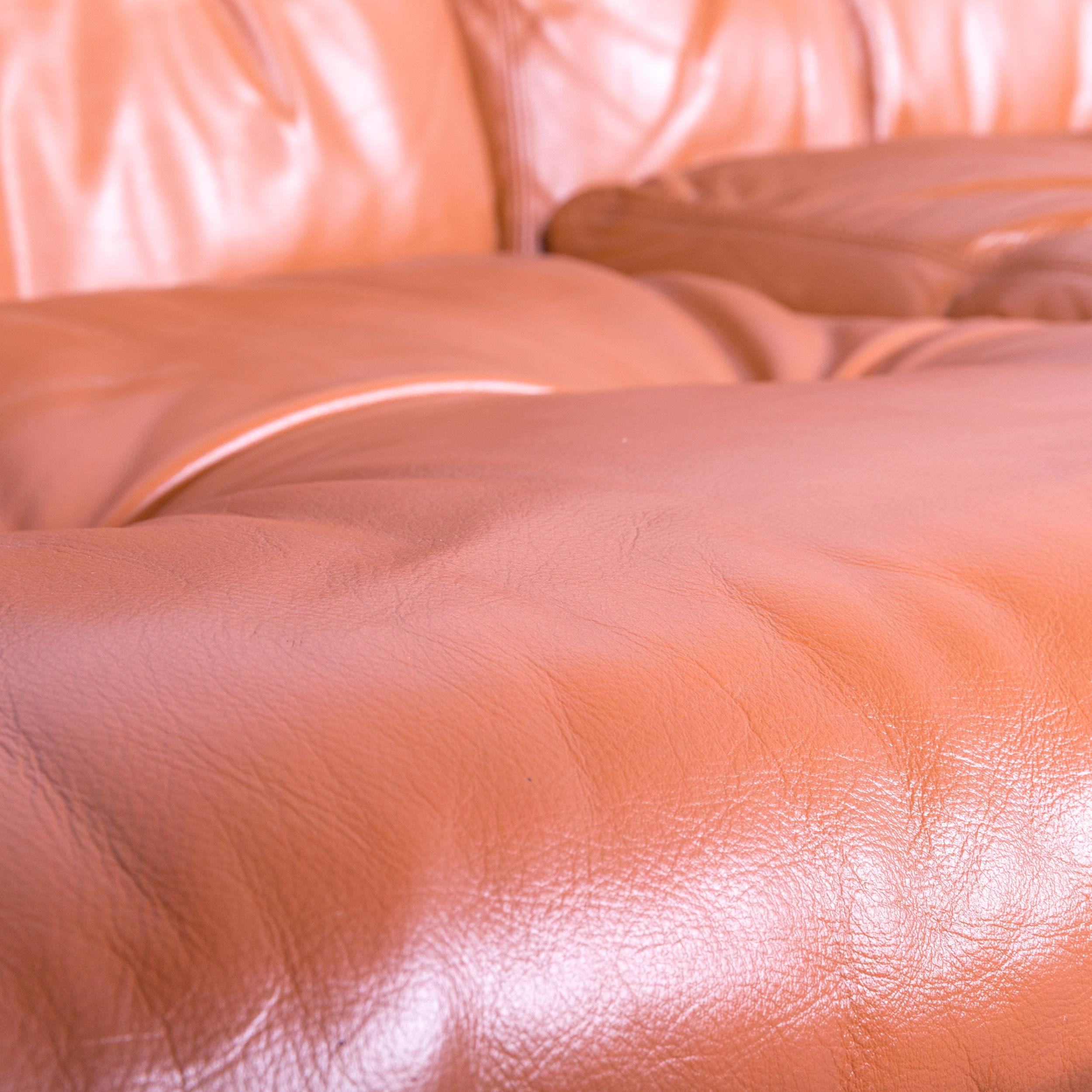 Contemporary B&B Italia Coronado Designer Sofa, Brown Leather Three-Seat For Sale