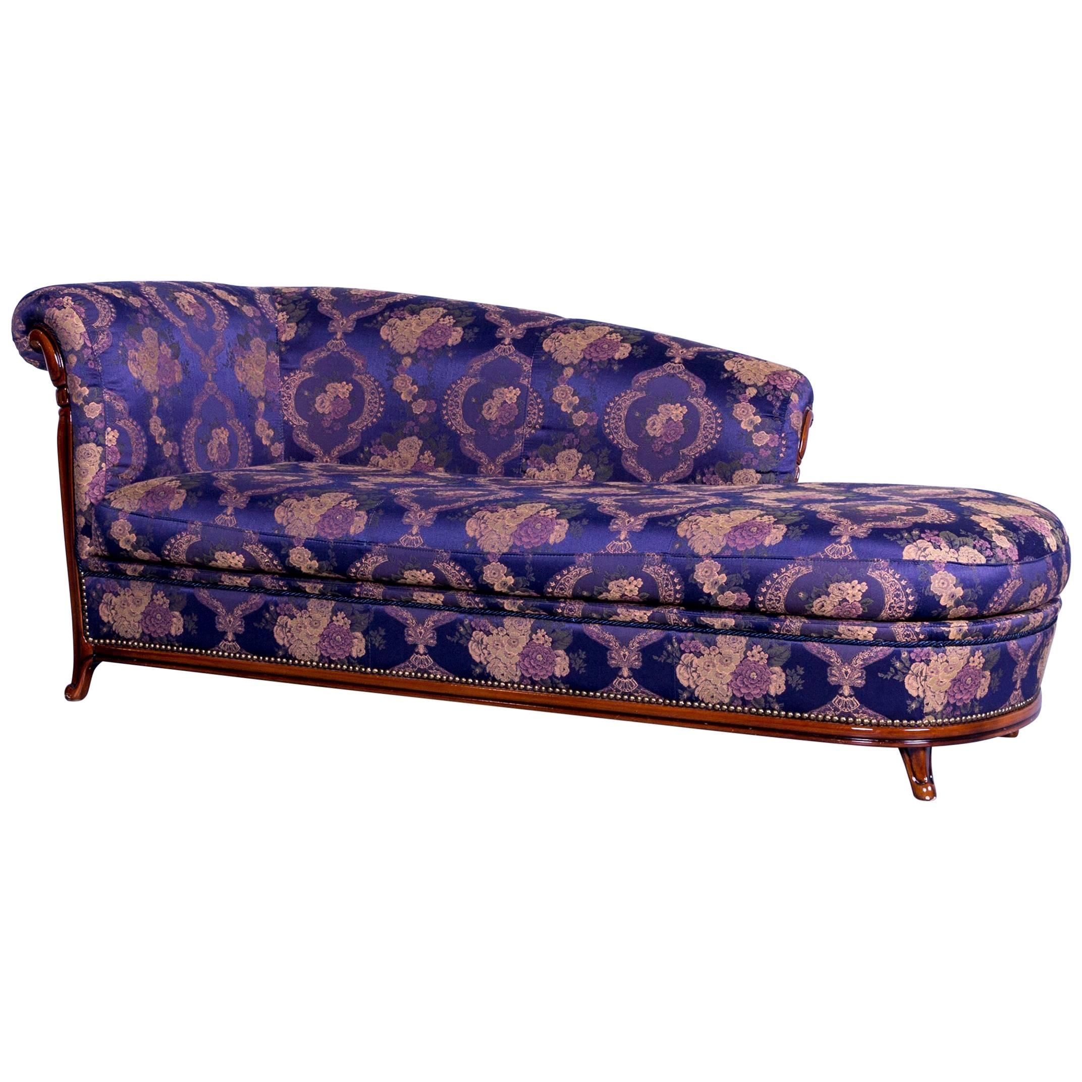 Nieri Palatino Designer Sofa Recamier Purple Blue Fabric Couch Flowers For Sale