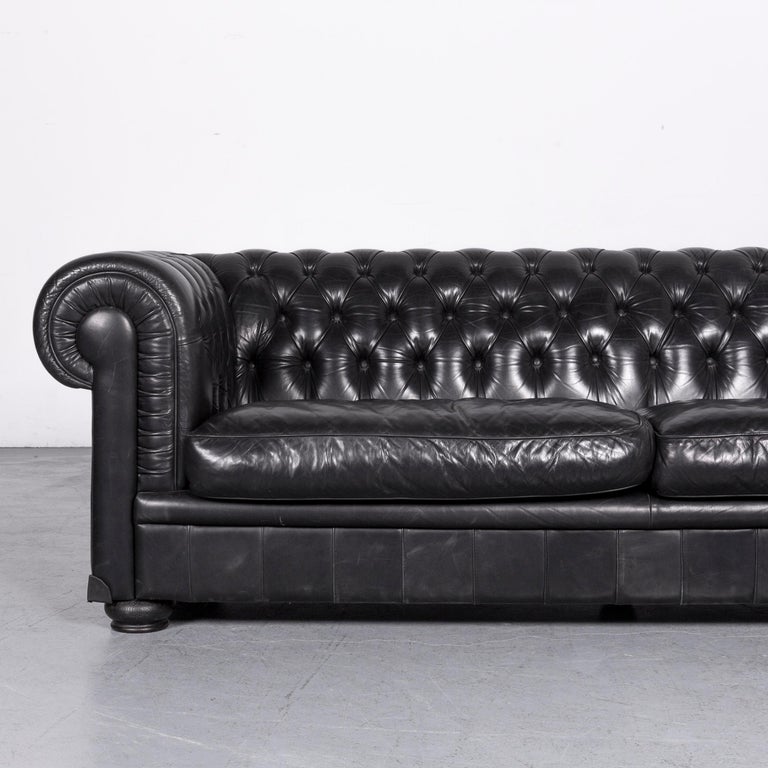 Natuzzi King Designer Leather Sofa Three Seat Couch Black In European Natuzzi King Designer Leather Sofa Three Seat Couch Black In Chesterfield Style For