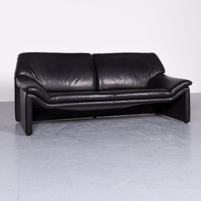Laauser Atlanta Designer Sofa Armchair Set Leather Black Three Seat Laauser Atlanta Designer Sofa Armchair Set Leather Black Three Seat Couch Modern In Good Condition