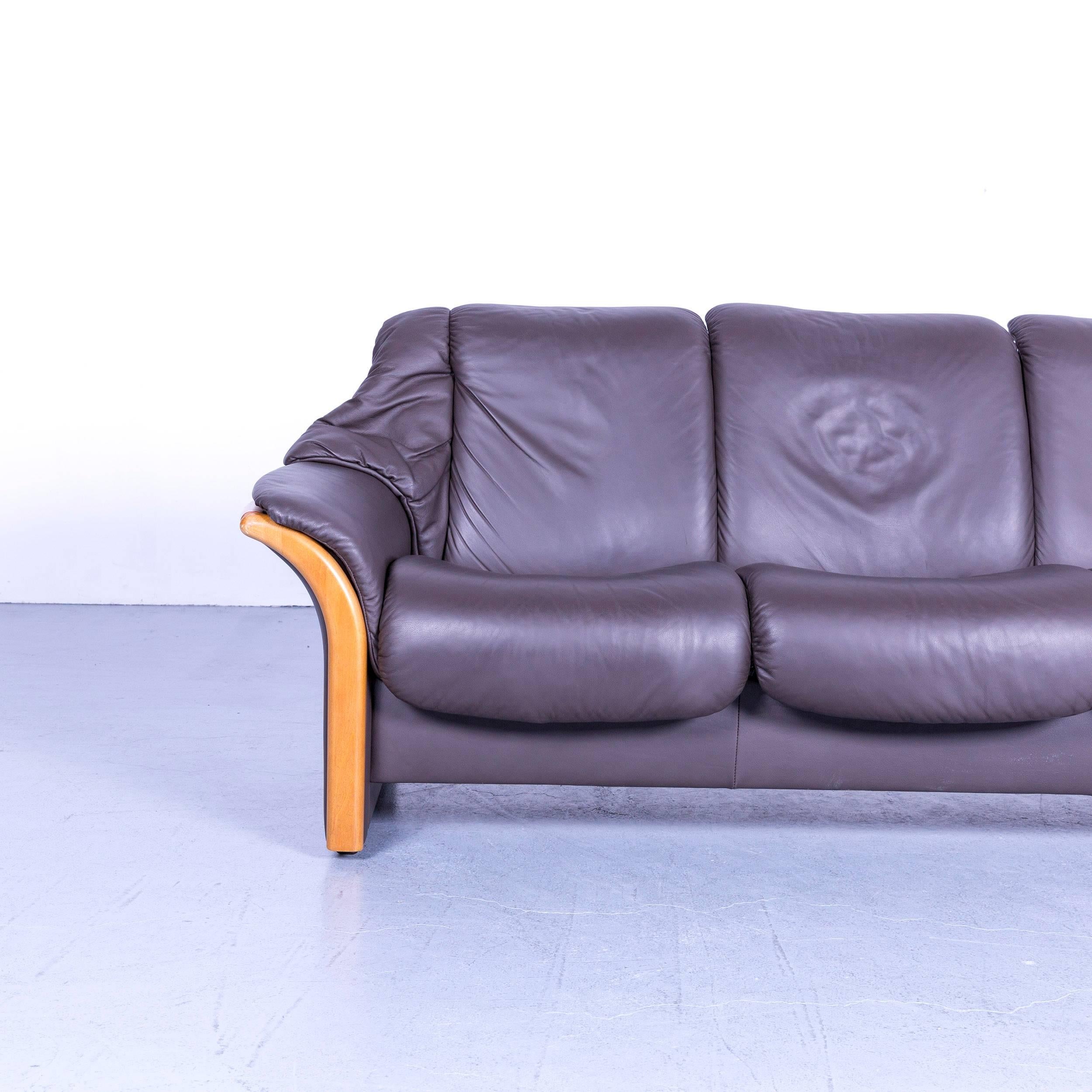 German Ekornes Stressless Sofa Brown Leather Three-Seat For Sale