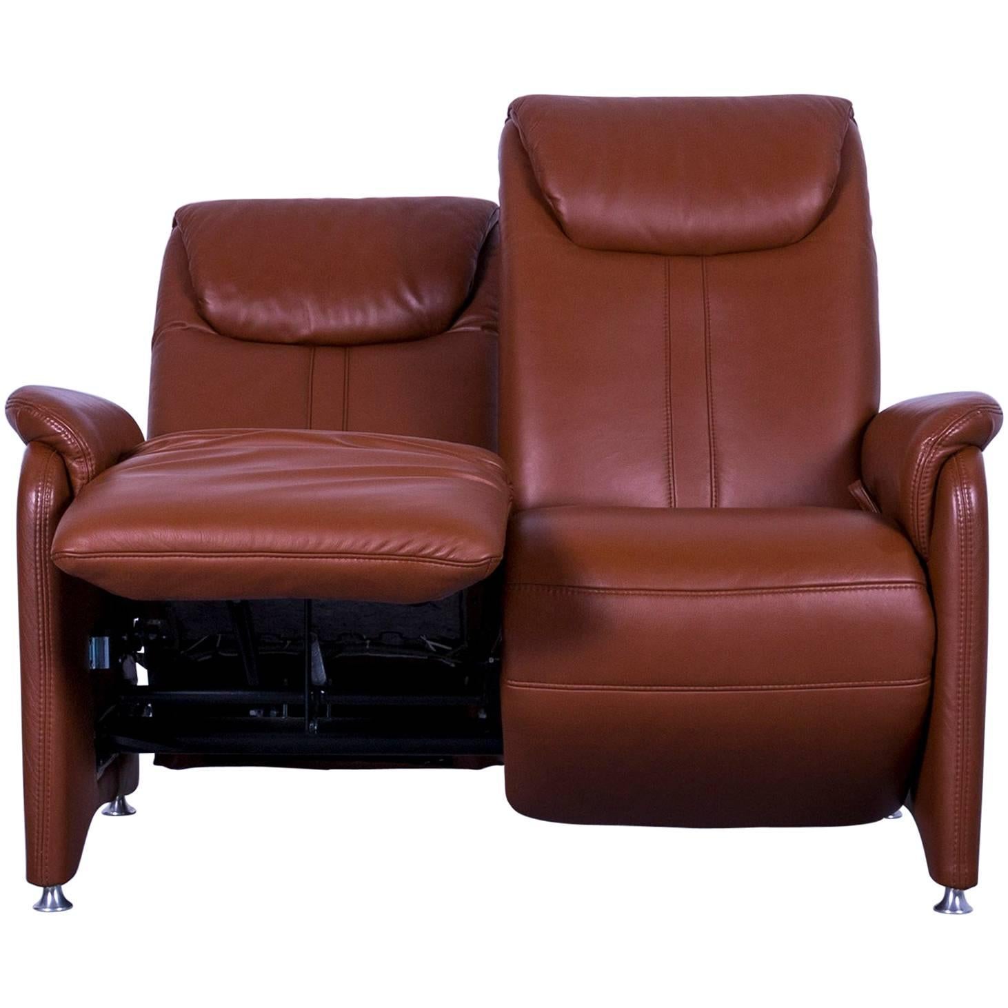 Willy Schillig Designer Leather Sofa Brown Two-Seat Recliner For Sale